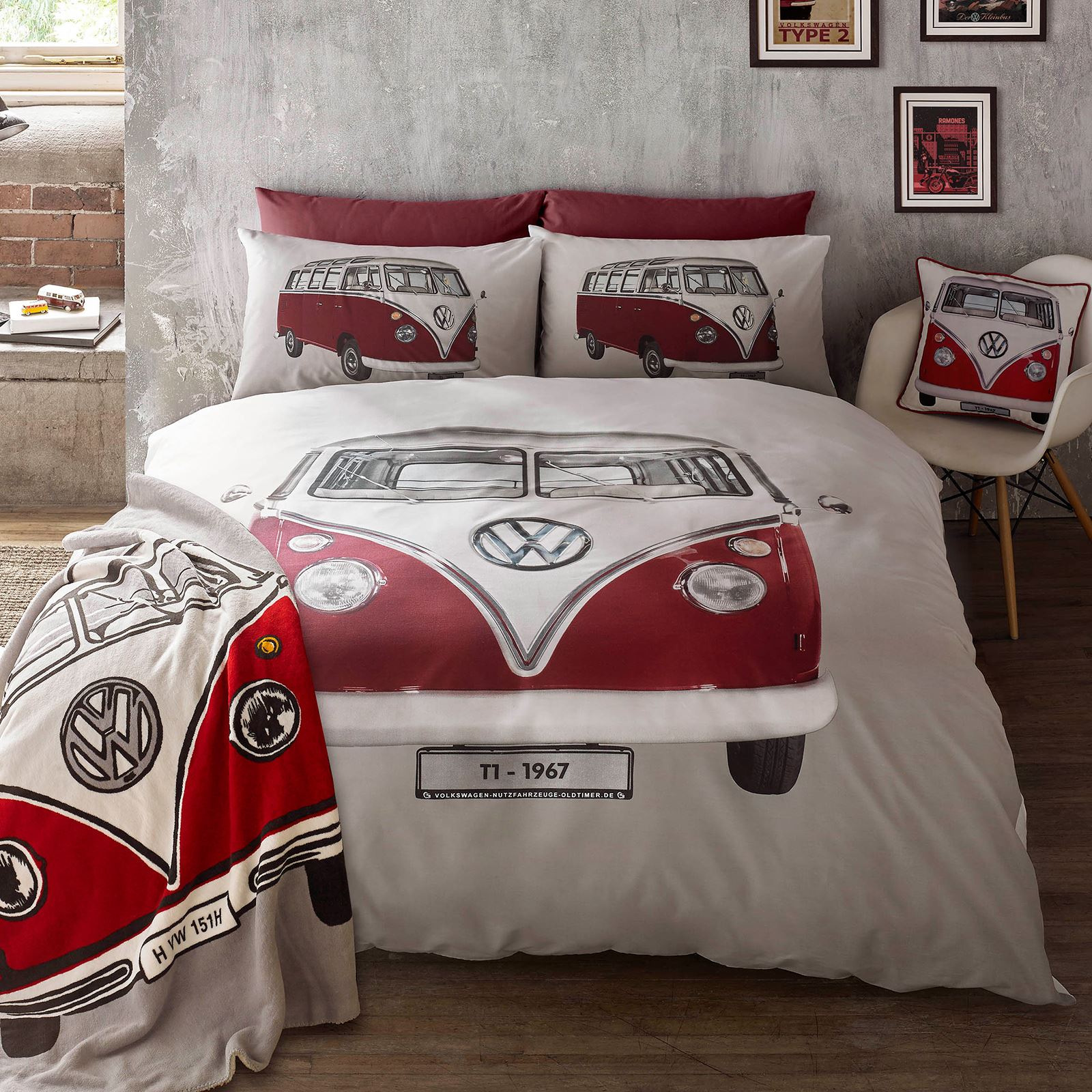 VOLKSWAGEN ON TOUR EINZELBETTBEZUG SET RETRO BETTWÄSCHE WOHNMOBIL VW
