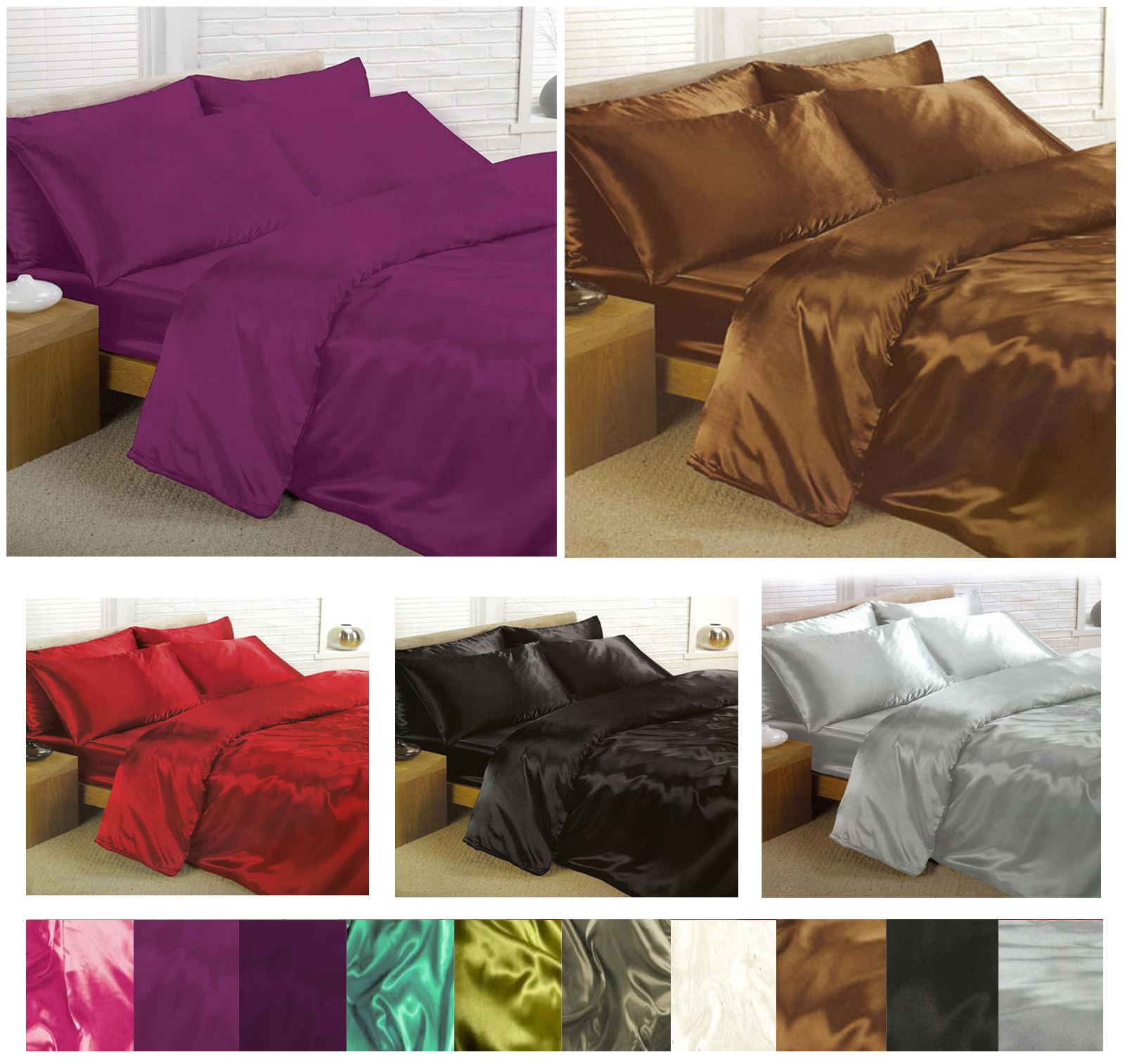 Satin Bedding Sets 6 Piece Set Duvet Cover + Fitted Sheet