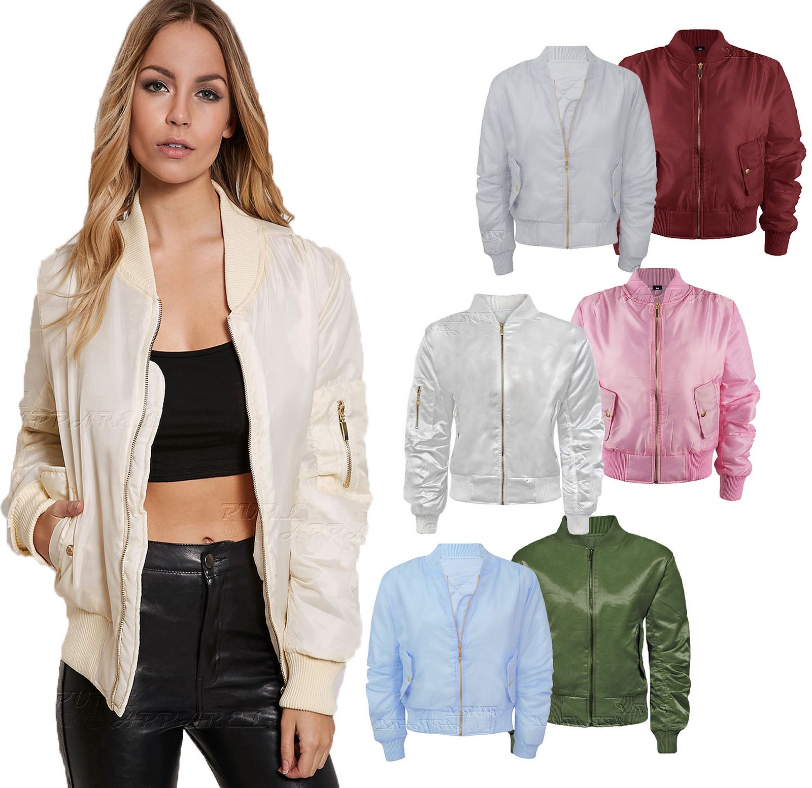 Ladies Womens Vintage Bomber Jacket Plus Size US Army Badges Biker