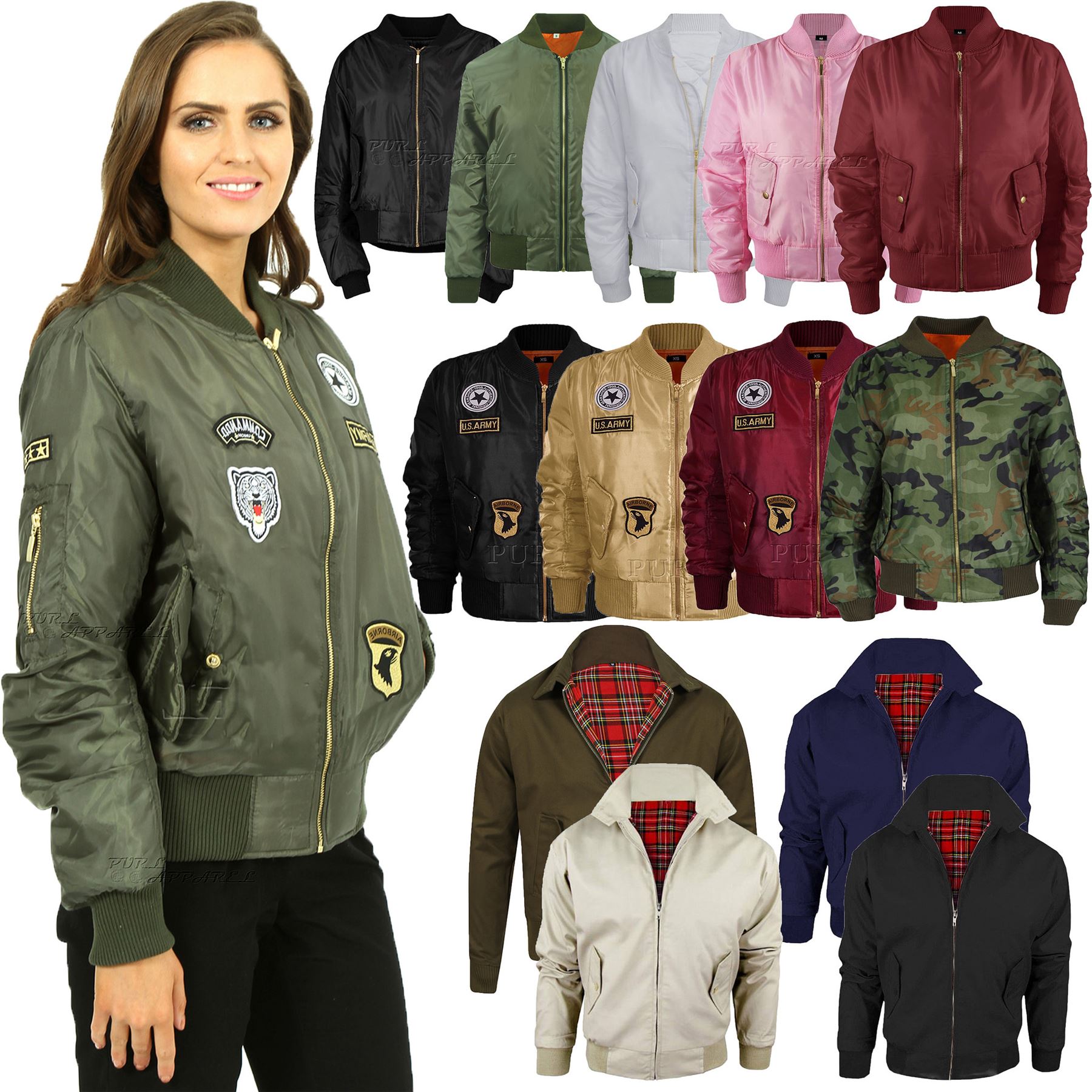 Ladies Womens Vintage Bomber Jacket Plus Size US Army Badges Biker