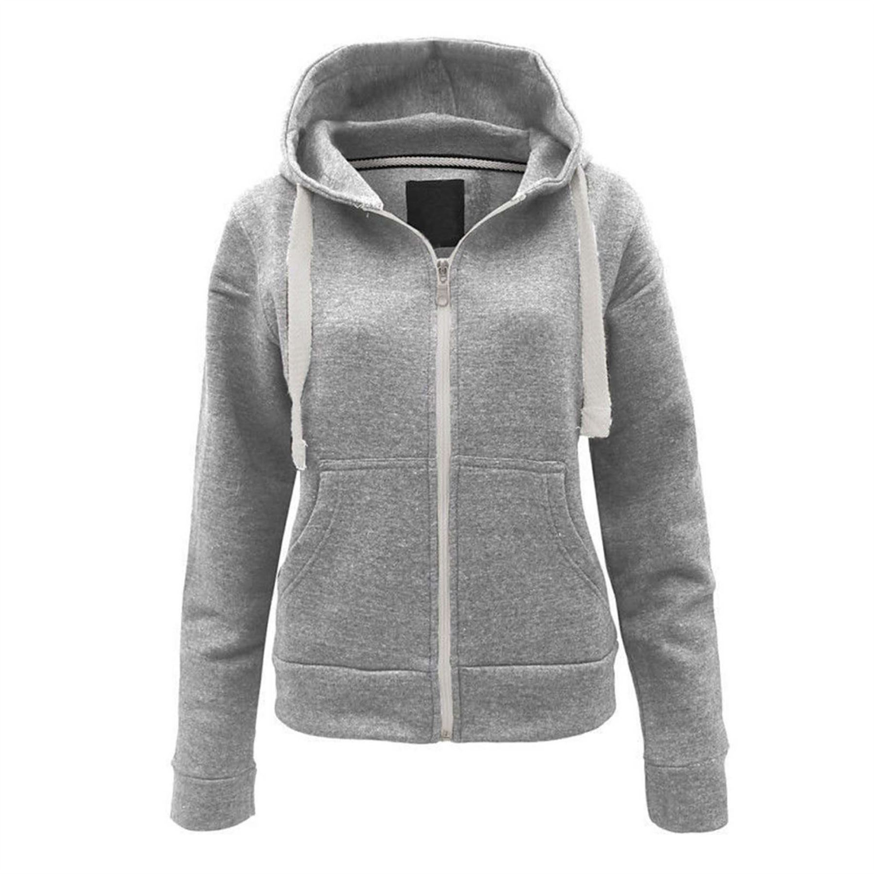Ladies Plain Styles Fleece Hoodies Womens Zipper Hood Hoody Jacket