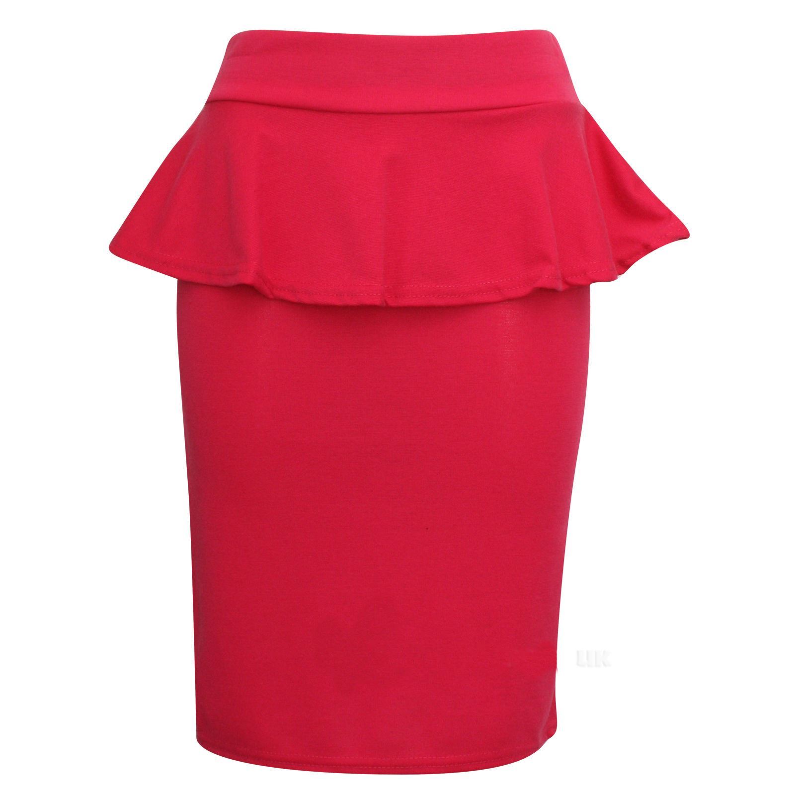 Ladies Womens Peplum Frill Knee Length Pencil Fitted Bodycon Skirt UK