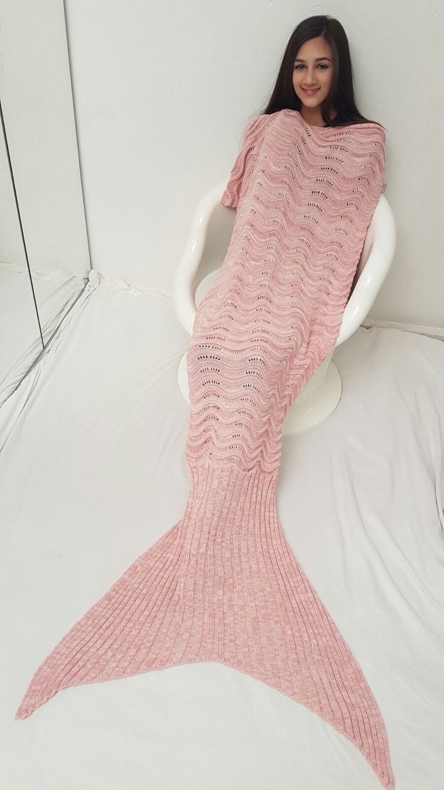 Mermaid Tail Blanket Crochet Adult Kids Cocoon Knit Xmas Lapghan Rugs