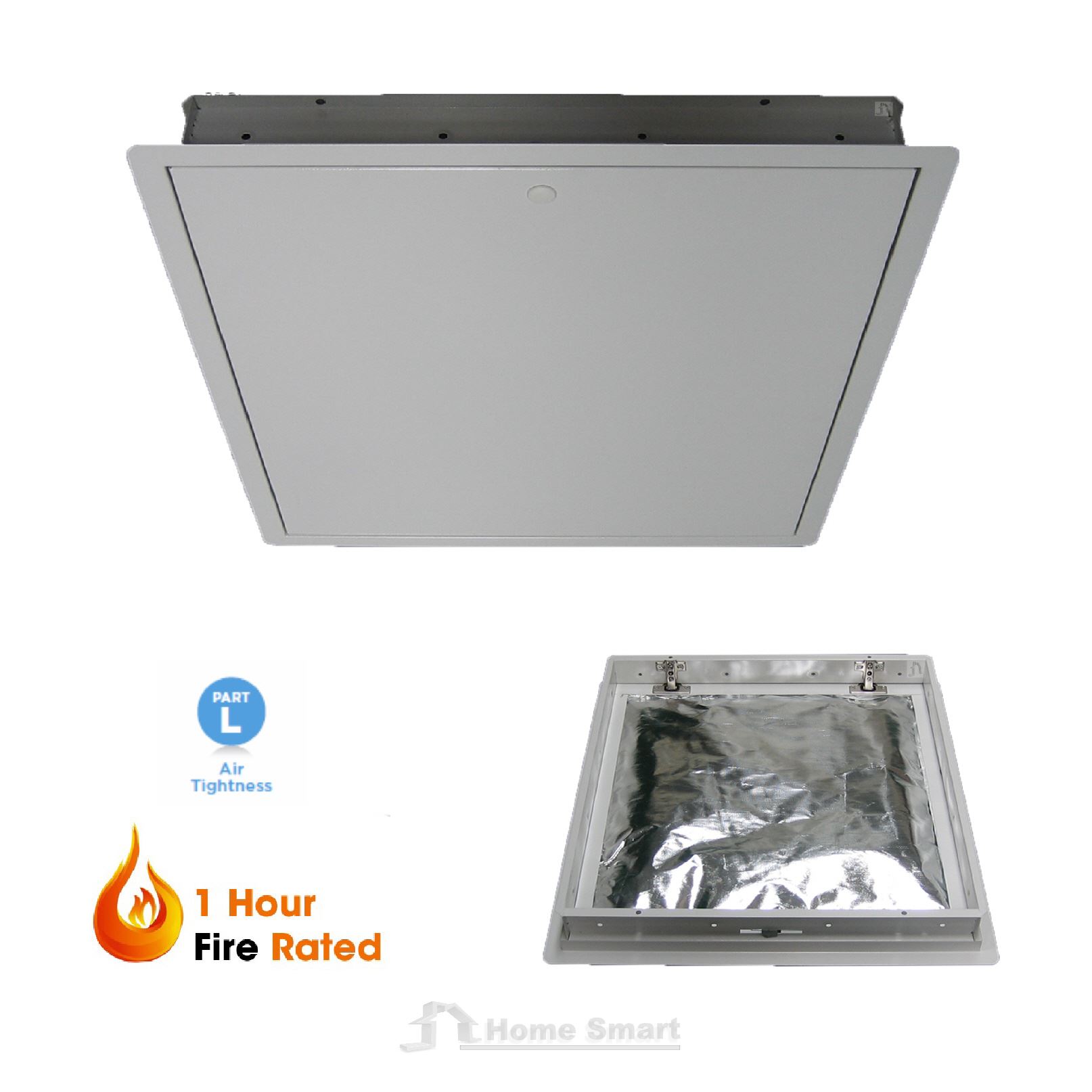 1 hour Fire Rated 600 x 600 Steel Loft Trap Door Hinged Insulated Hatch