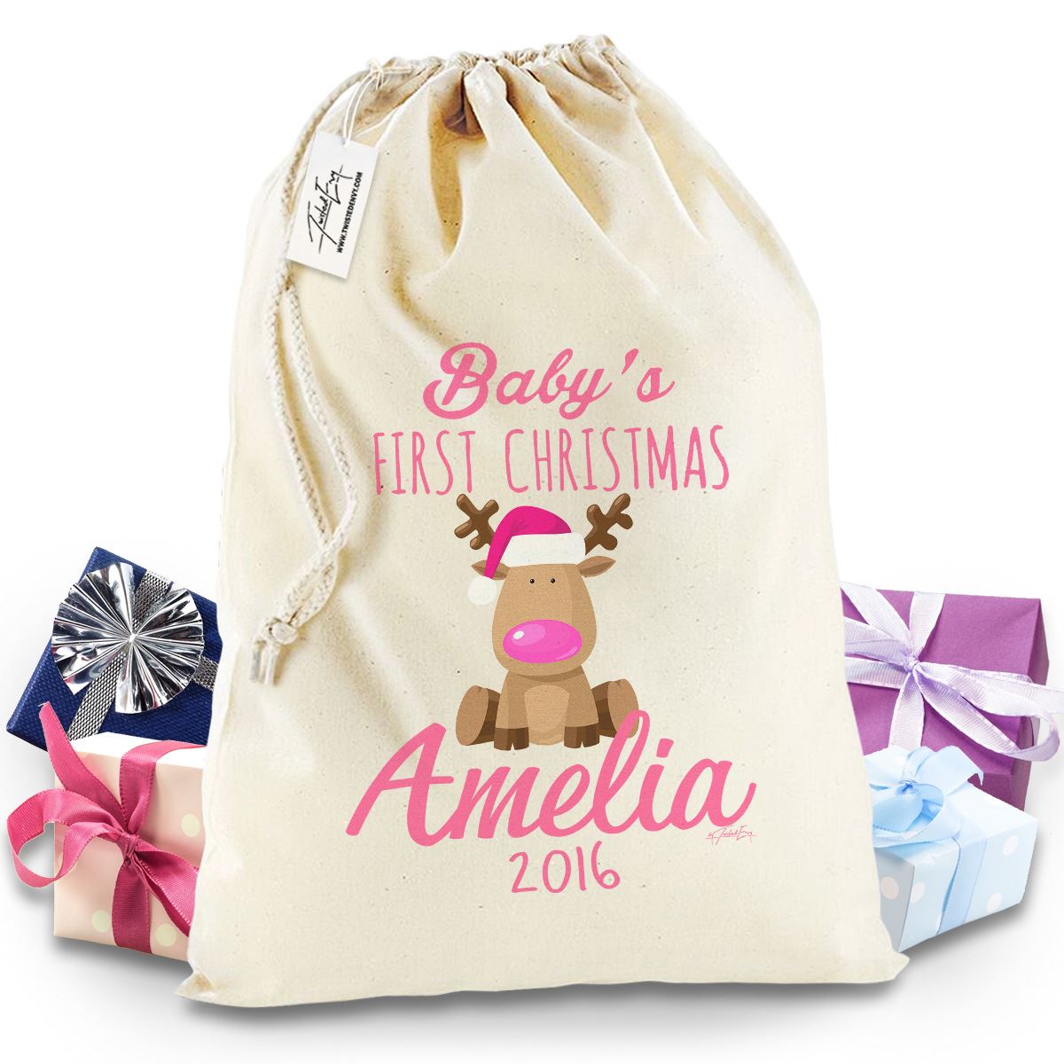 personalised pink baby s first christmas stocking personalised pink baby s first christmas stocking