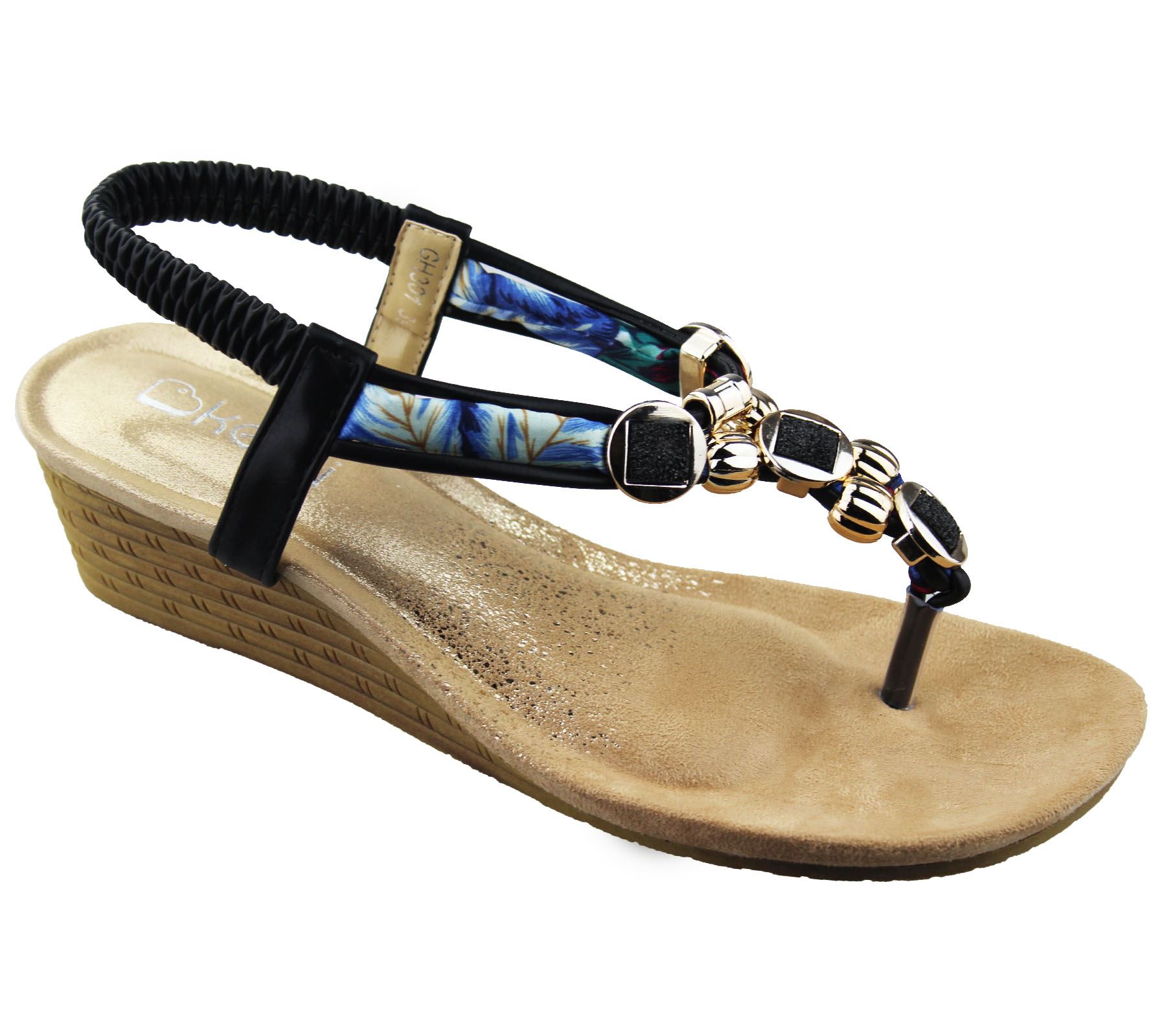 Womens Toe Post Wedge Heel Sandals Ladies Diamante Summer Wedding Shoes