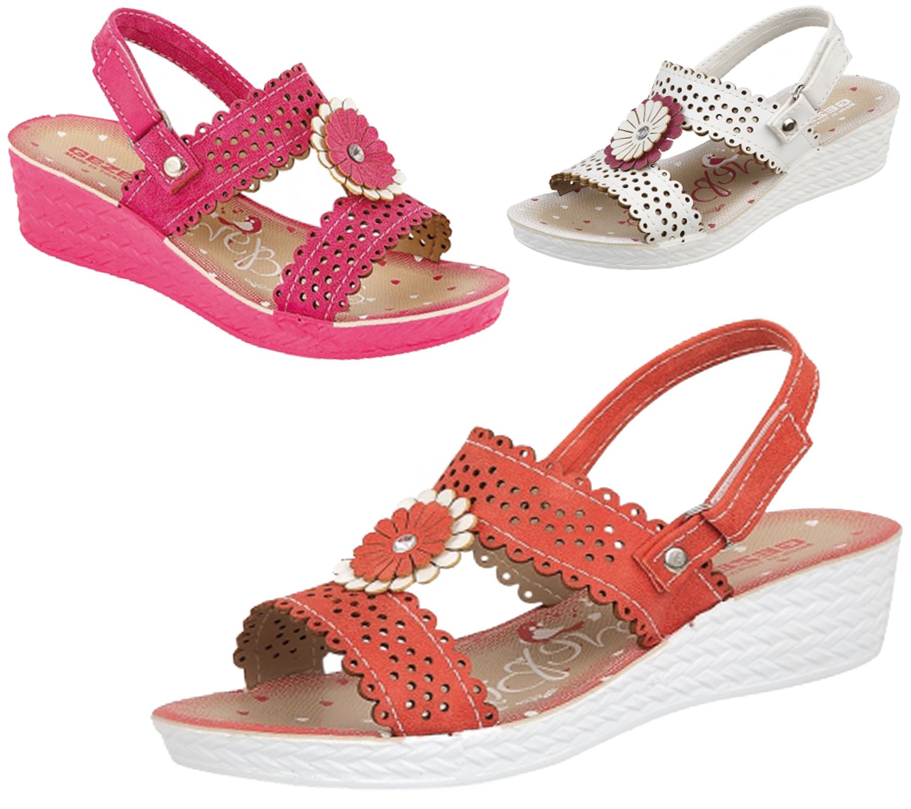 GIRLS SUMMER WEDGE LOW HEEL SANDALS FLIP FLOPS FLOWER DIAMANTE WEDDING