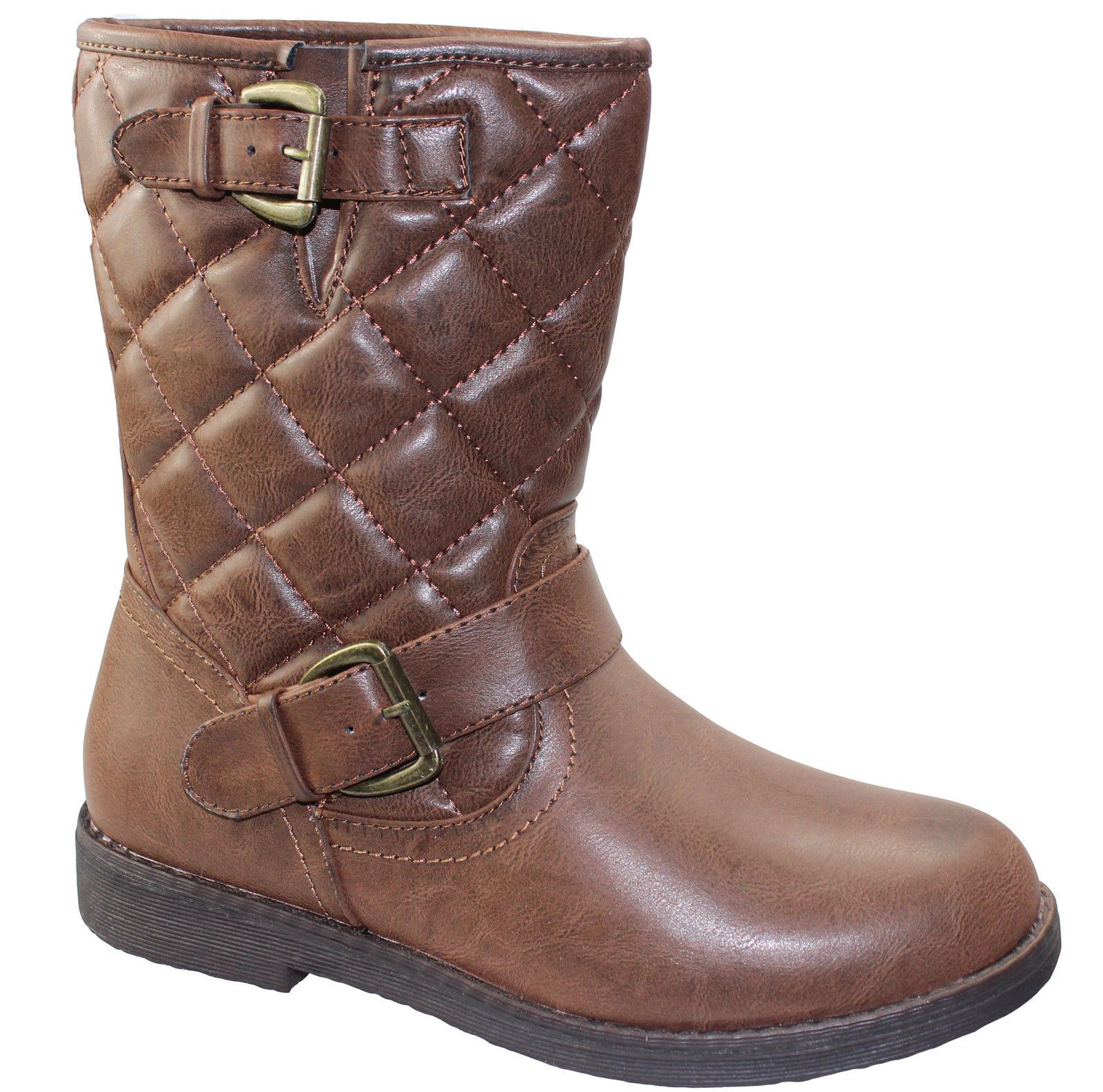 Womens Boots Ladies Winter Warm Cozy Snow Quilted Biker Mid Calf Shoes