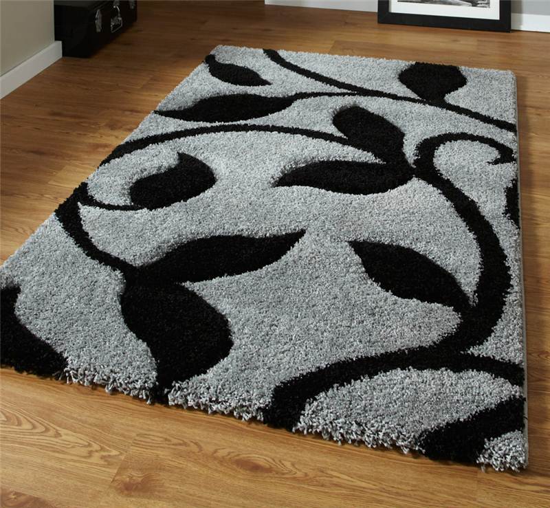 Grey and Black High Density Thick Pile Hand Carved Shaggy Rug
