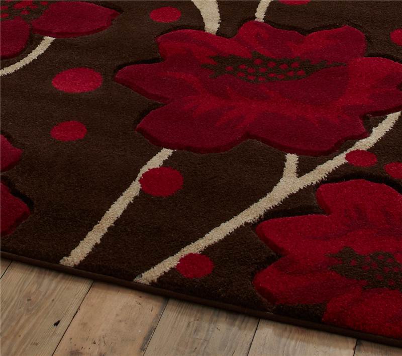 Brown and Red Rug Stunning Floral Flower Pattern Large Rug Heavy