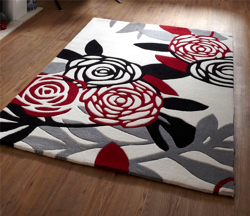 Handtufted 100 Acrylic Rugs With White Black Grey Red. Heard Wearing