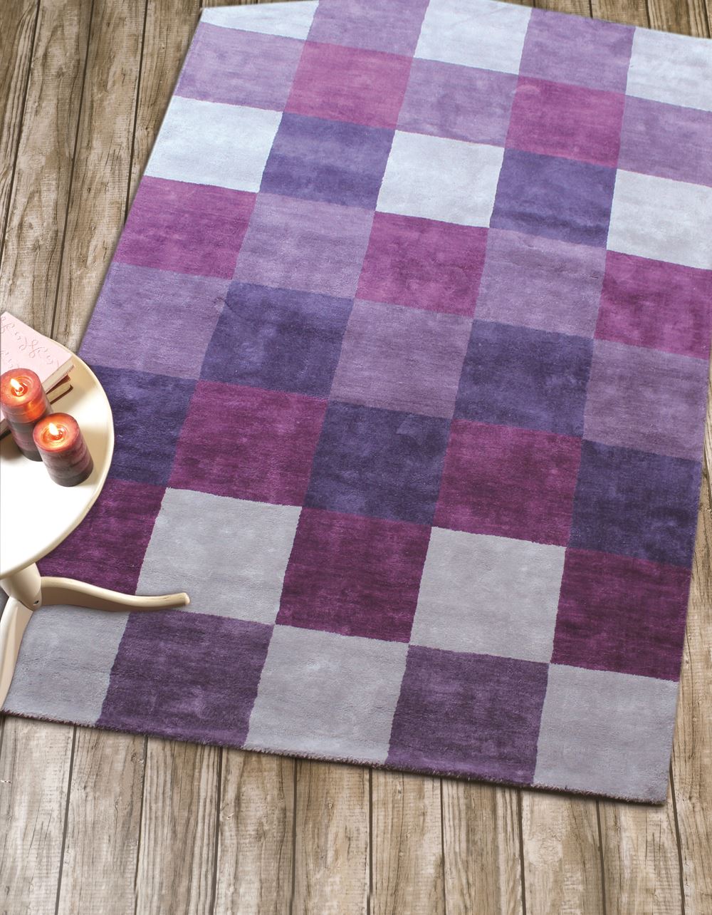 Check Pattern and Plain 100% Cotton Rugs Green Blue Pink Yellow Black White Grey - Picture 8 of 19
