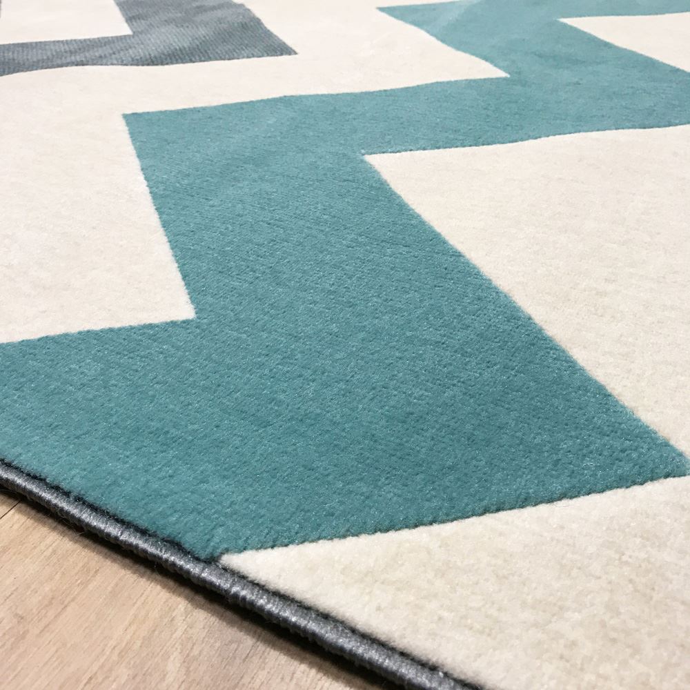 New Venus Zig Zag Cream Duck Egg Blue Grey Extra Large Modern Home Rug