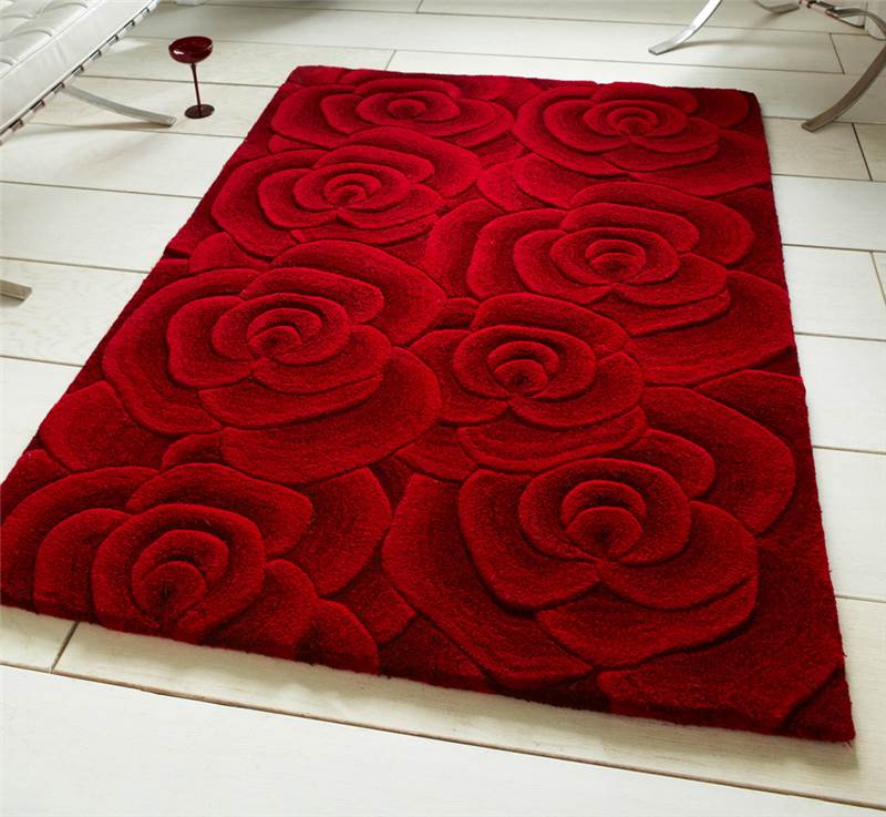 Red Modern Luxury Wool Rug With Large Flowers Roses Design Thick Dense Pile eBay