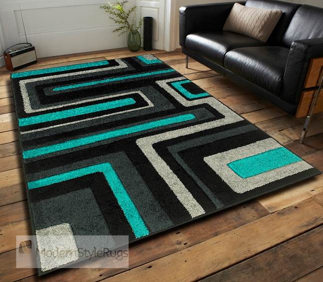 Modern 921Q Designer Black Teal Funky Cheap Price Rug In Small Large
