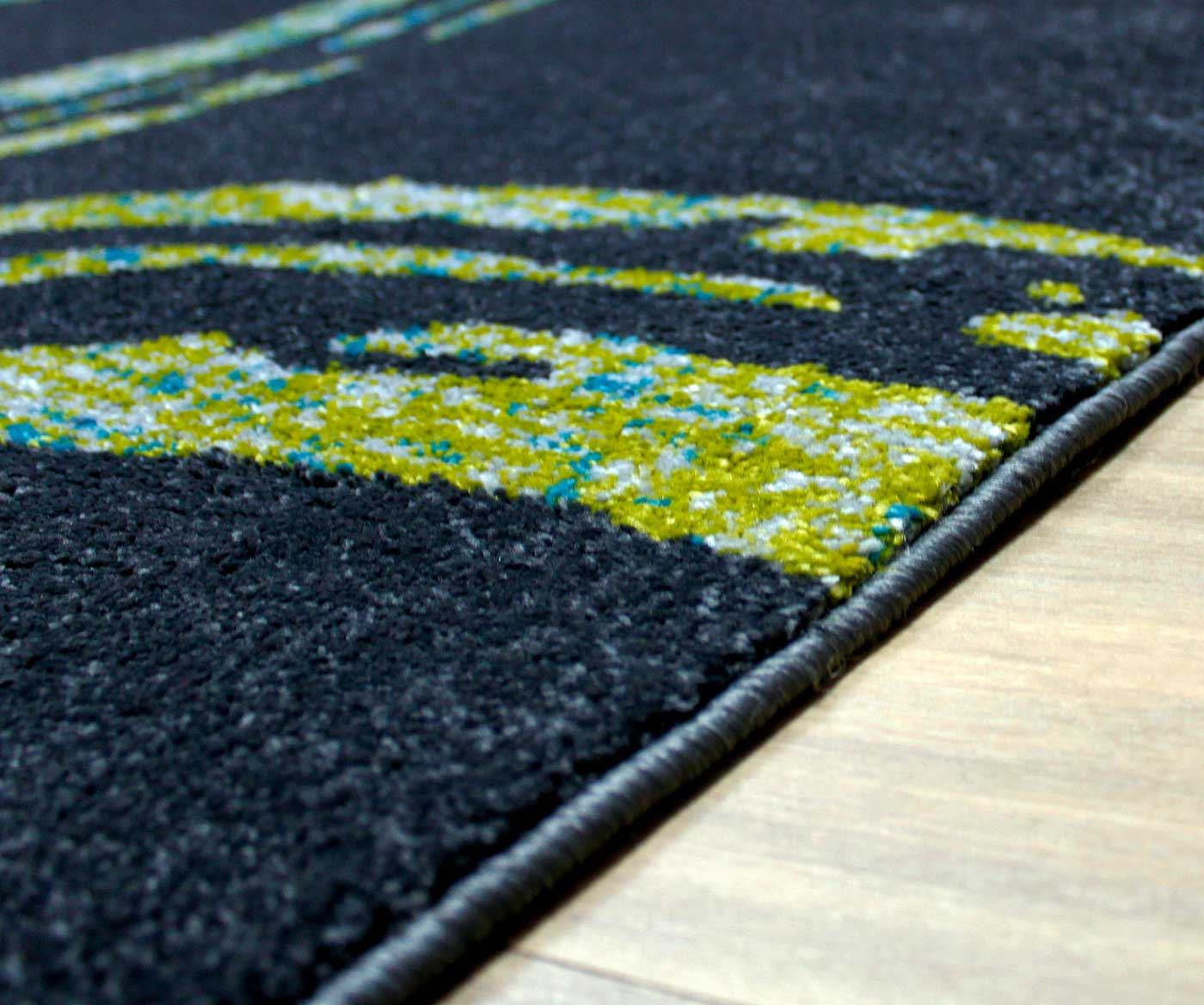 Modern Grey Teal Green Swirls Contemporary Soft Touch Hard Wearing Rug