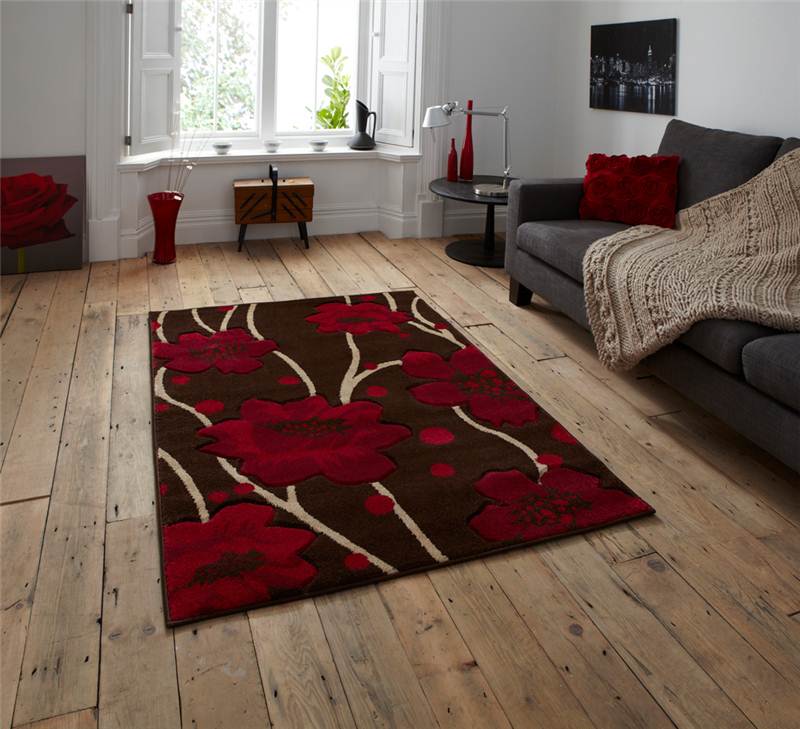 Brown and Red Rug Stunning Floral Flower Pattern Large Rug Heavy