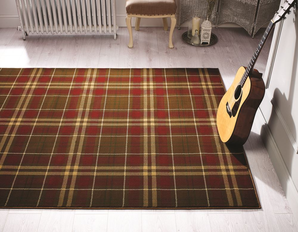 Tartan Hard Wearing Quality Checkered Rug Soft Touch Red Green Beige