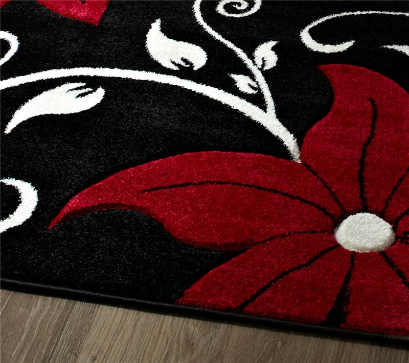 Black and Red Rug Stunning Floral Flower Pattern Large Rug Heavy
