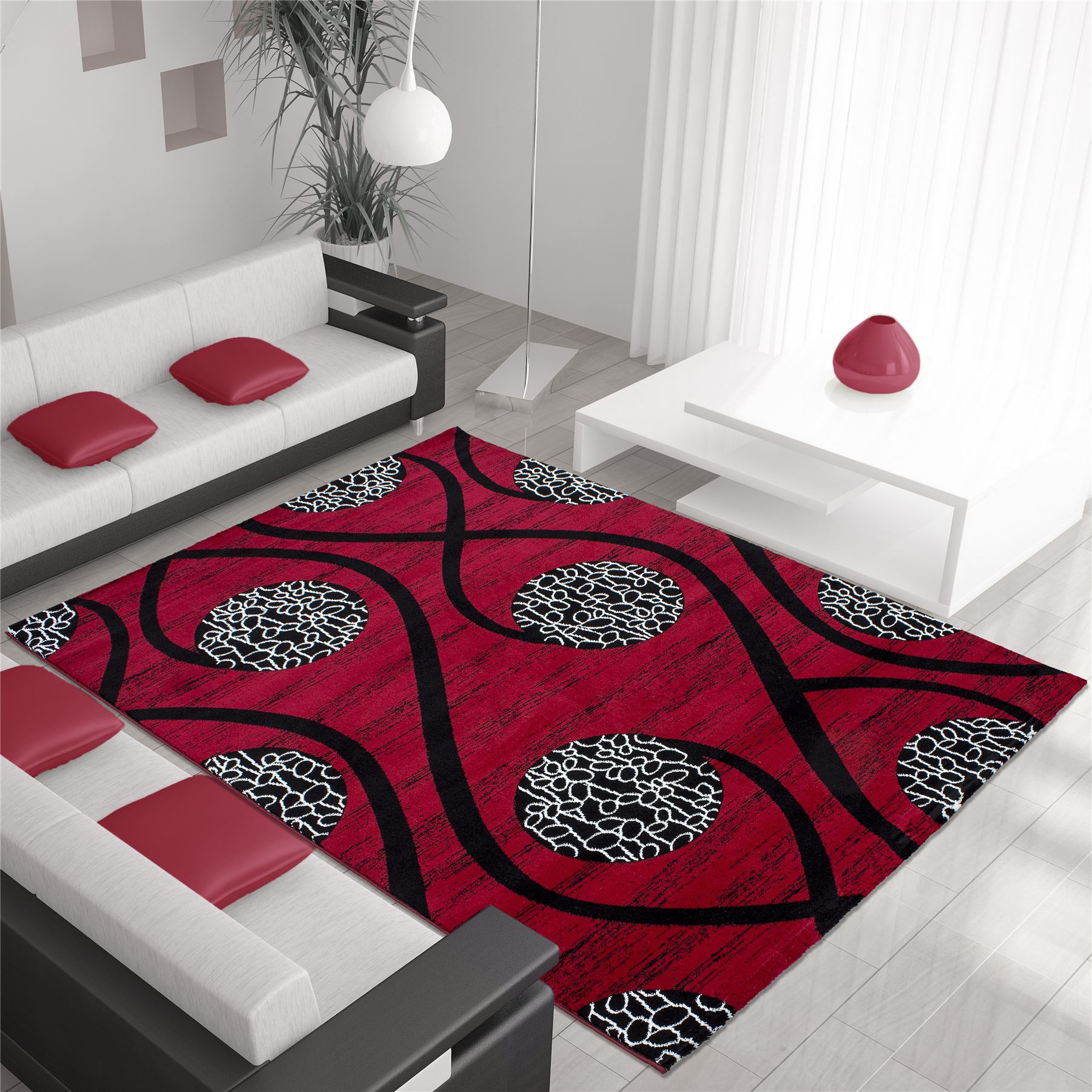 Modern Contemporary Squares Swirls Black Red Beige Grey Cream Extra