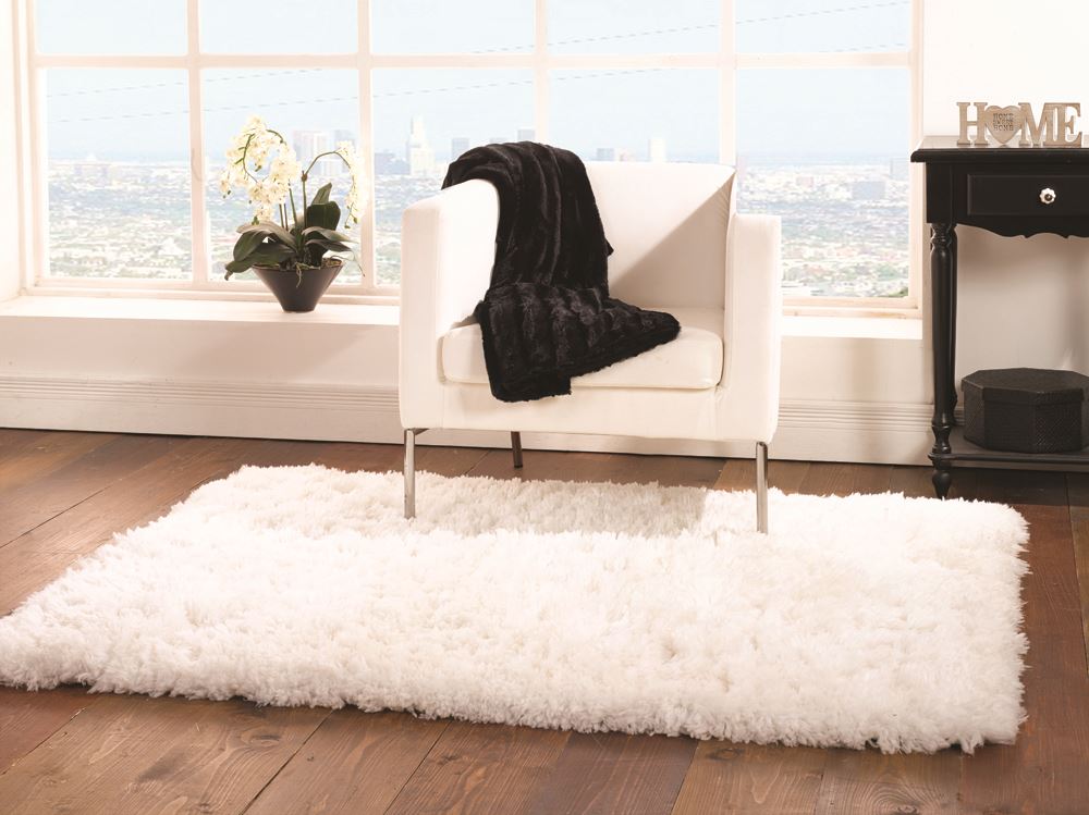 White Shaggy Long 8.1cm Very Thick Luxury Shag Pile Rug 3 Large Room