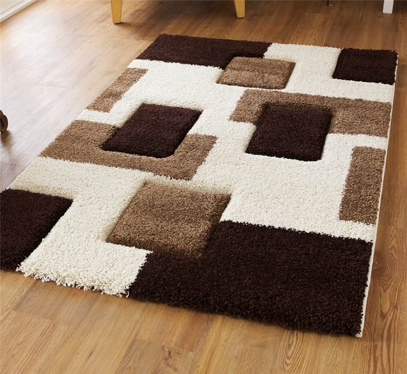 Cream and Brown High Density Thick Pile Hand Carved Shaggy Rug