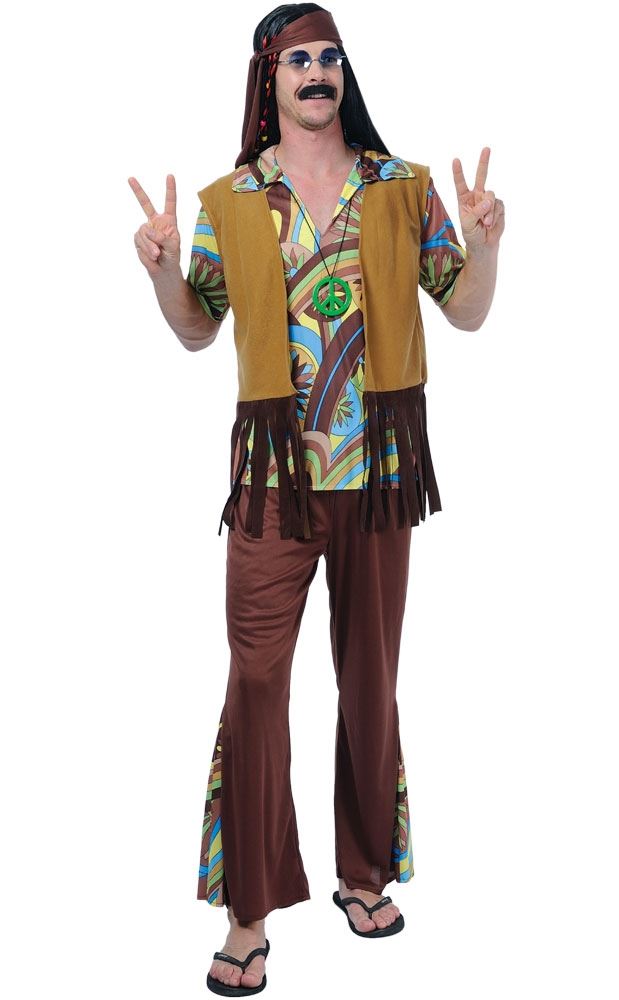 Mens Groovy Hippy Outfit 60s 70s Flares + Top Fancy Dress Costume Hippie Adult Mens Groovy Hippy Outfit 60s 70s Flares + Top Fancy Dress Costume Hippie Adult