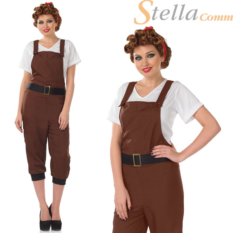 Ladies WW2 Costume Land Girl World Army 1940s Fancy Dress Costume Size