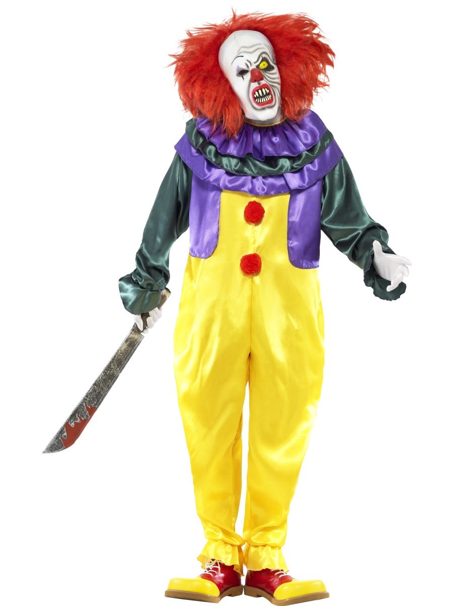 Scary Clown Costume Mens Horror Killer Circus Halloween Fancy Dress