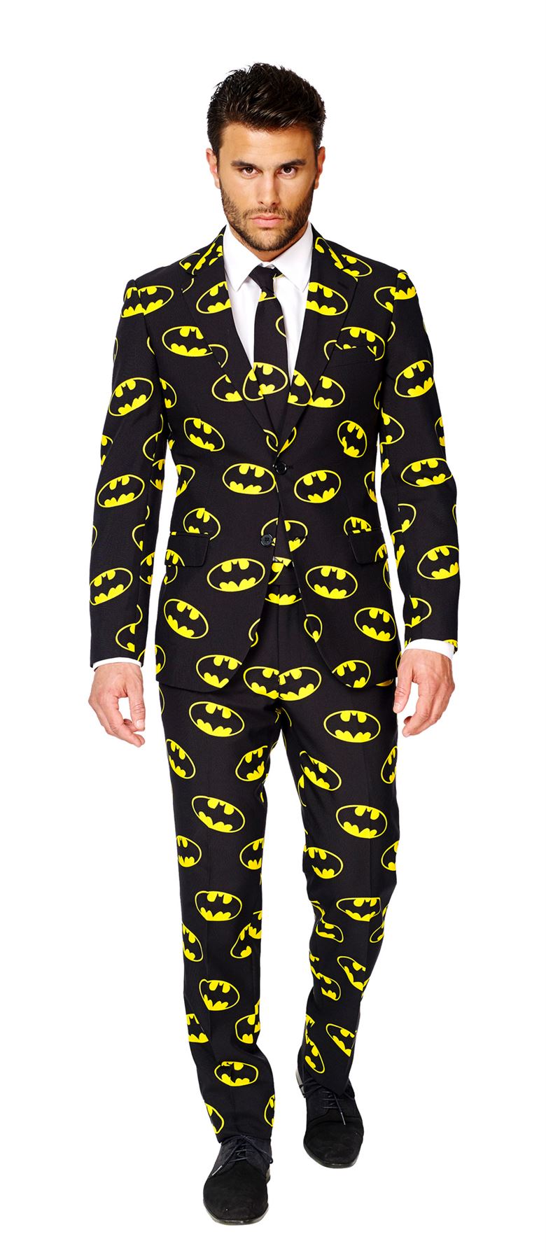 Mens Batman Logo Opposuit Super Hero Suit Tie Bat Man Fancy Dress Costume