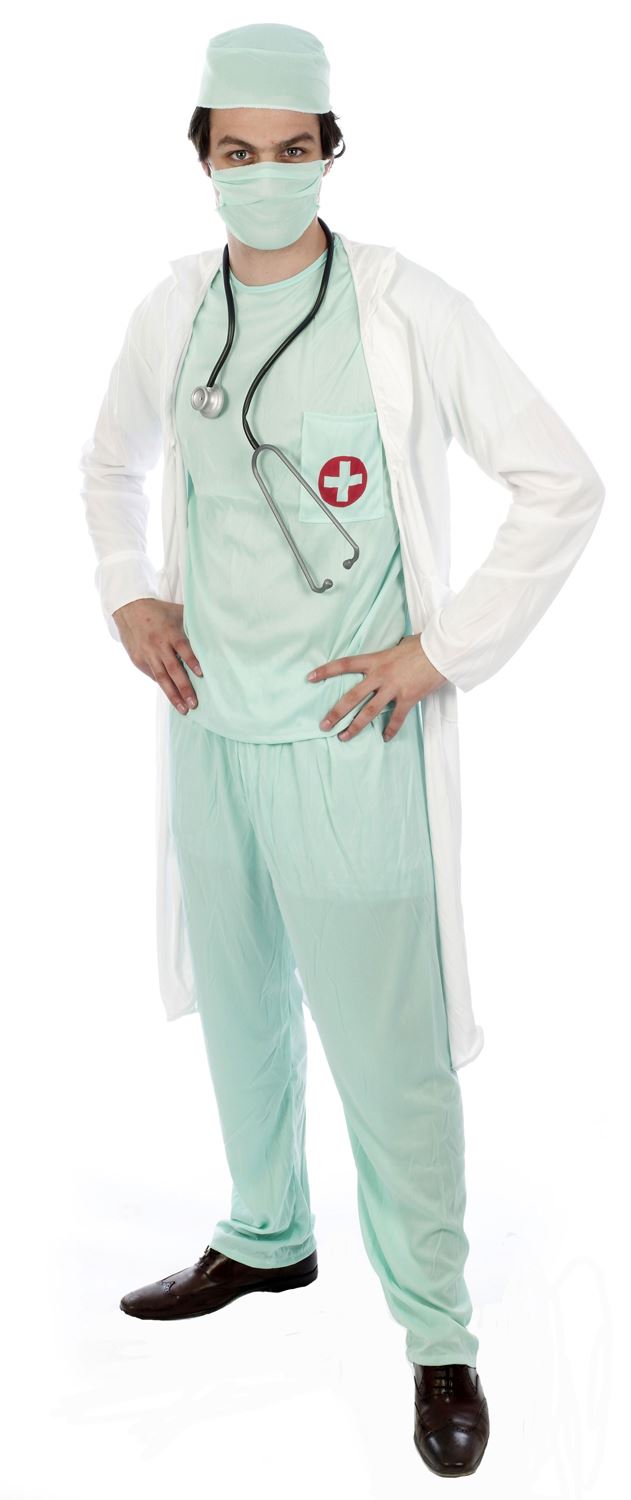 Mens Doctor Surgeon Fancy Dress Costume Scrubs & Coat Adult Outfit eBay