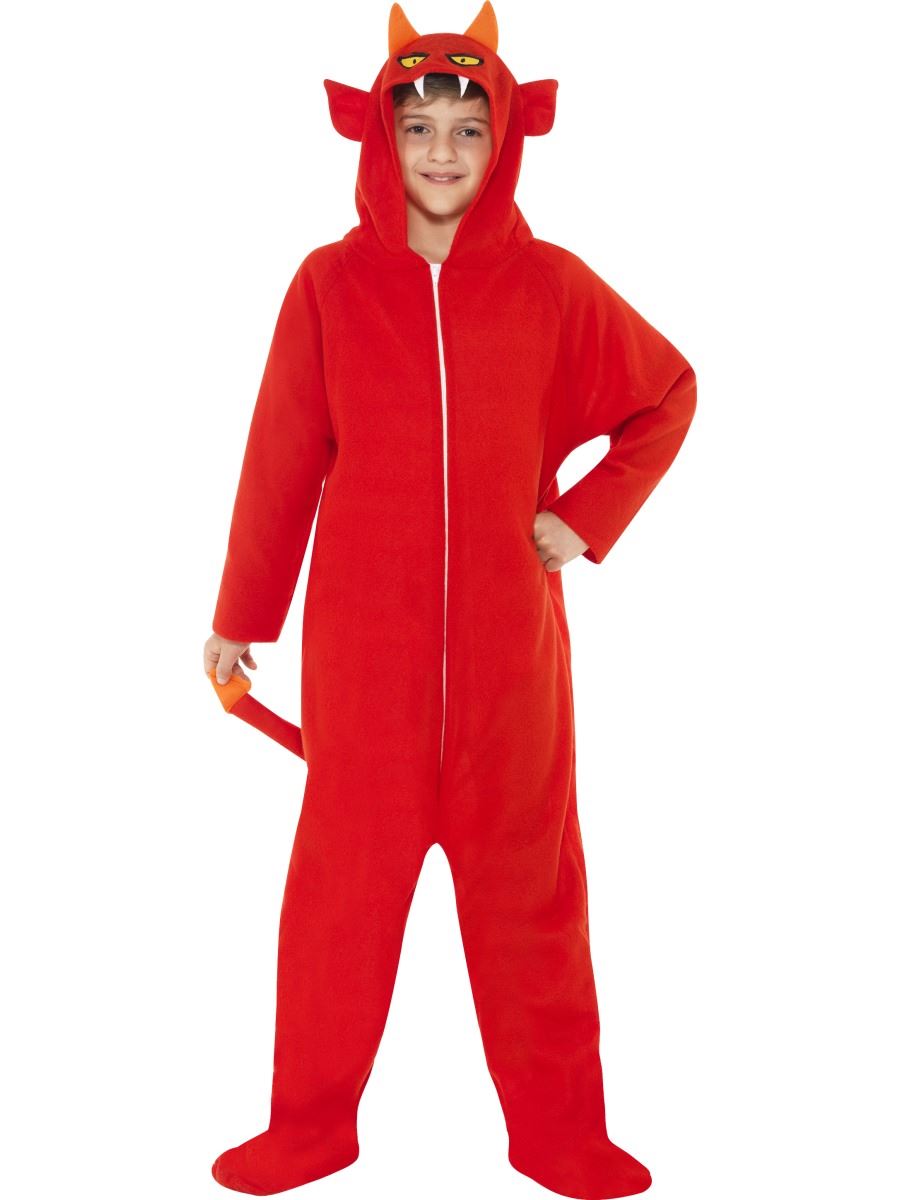 Kids Red Devil Onesie Costume Halloween Jumpsuit Child Boys Girls Fancy