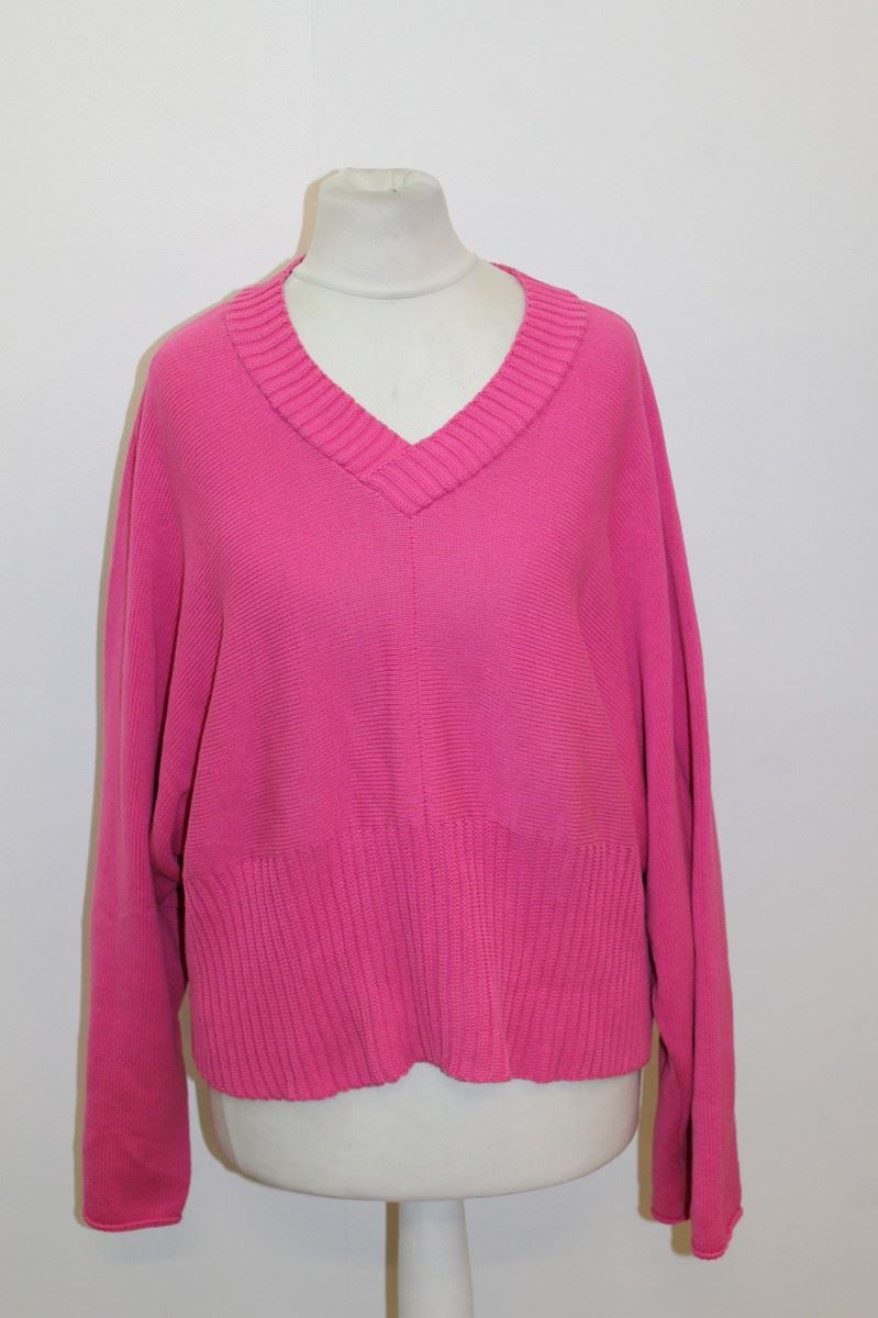 SHIRIN GUILD Ladies Hot Pink Cotton Chunky Cable Knit Jumper Size Approx. M