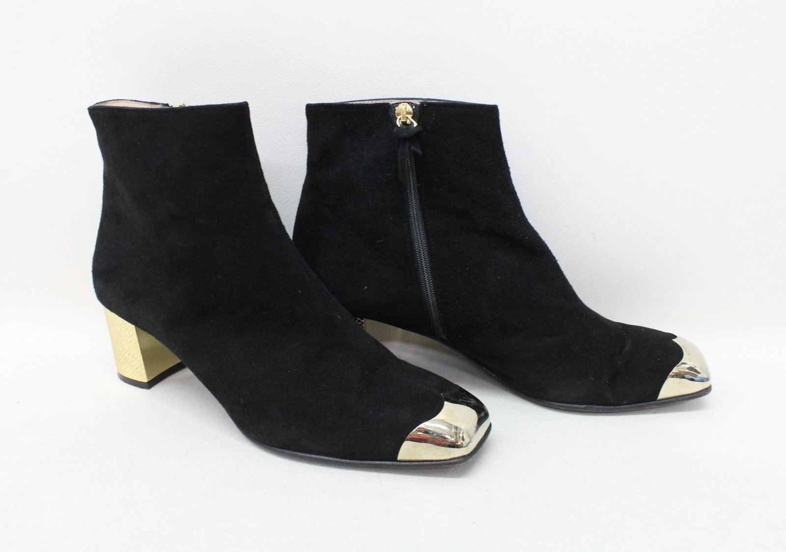 RUSSELL & BROMLEY Ladies Black Suede & Gold Mid Heel Ankle Boots UK7 EU40