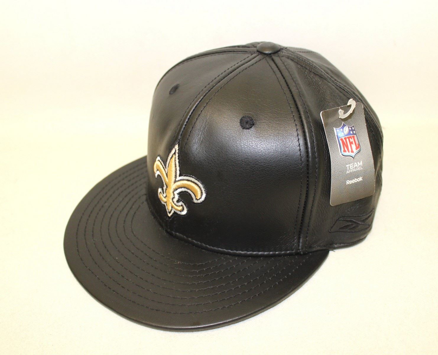 BNWT REEBOK Men's Black Leather Team Apparel NFL Baseball Cap Hat Size 7.3/8