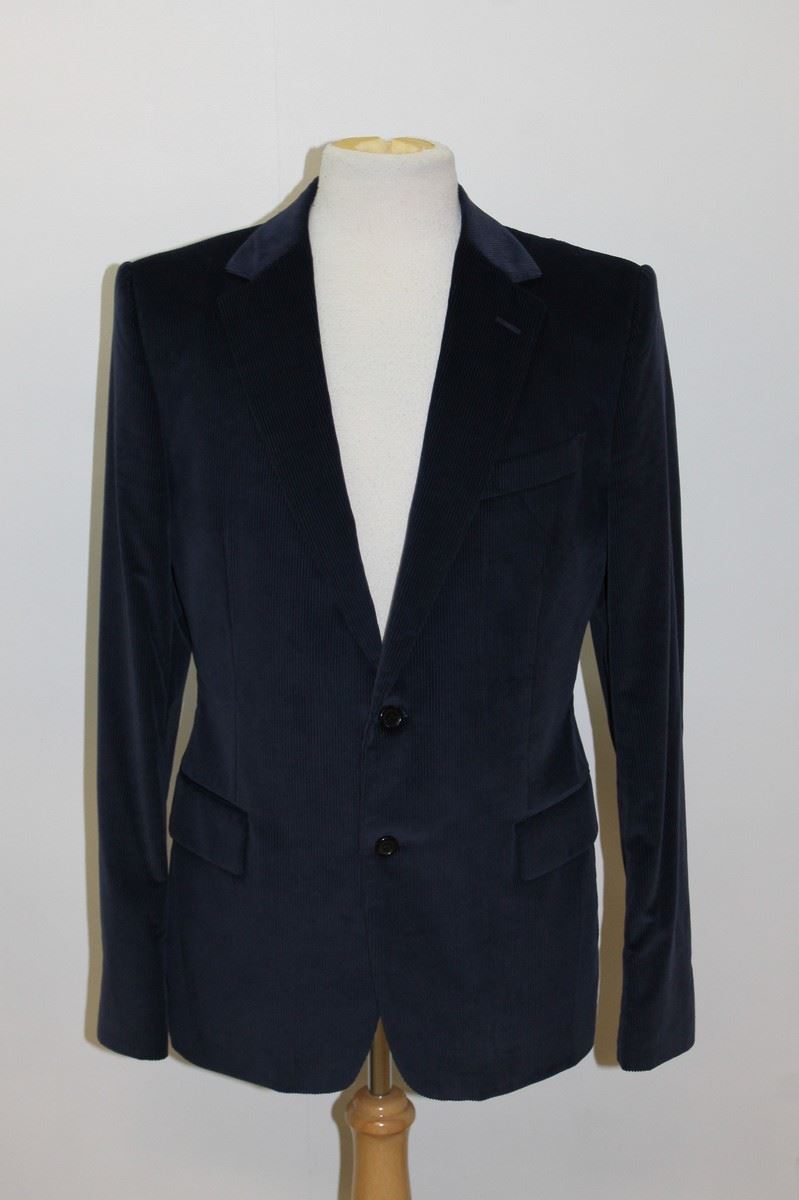 YVES SAINT LAURENT Men's Navy Blue Cotton Corduroy Blazer Jacket EU52