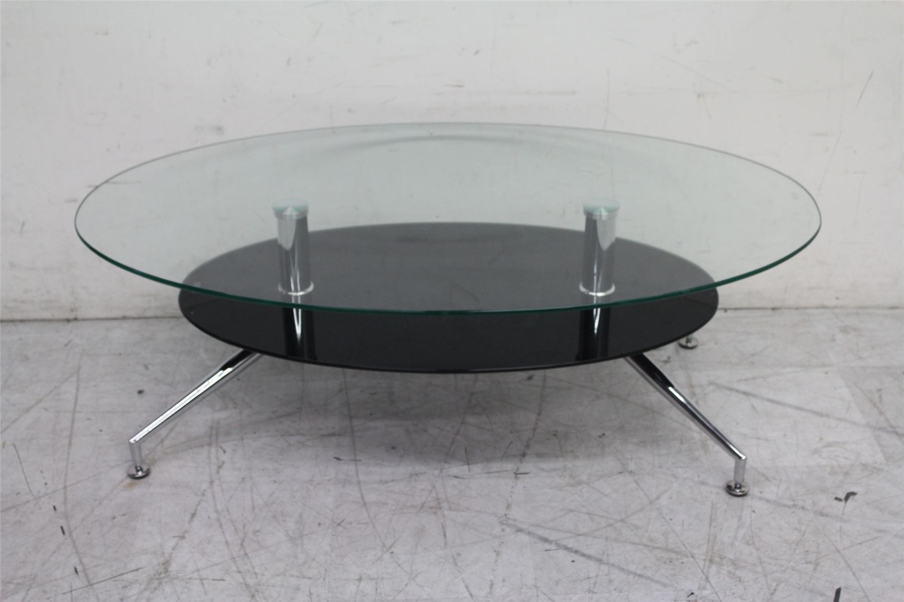 Modern Low Tempered Glass Coffee Oval Table With One Shelf And Four