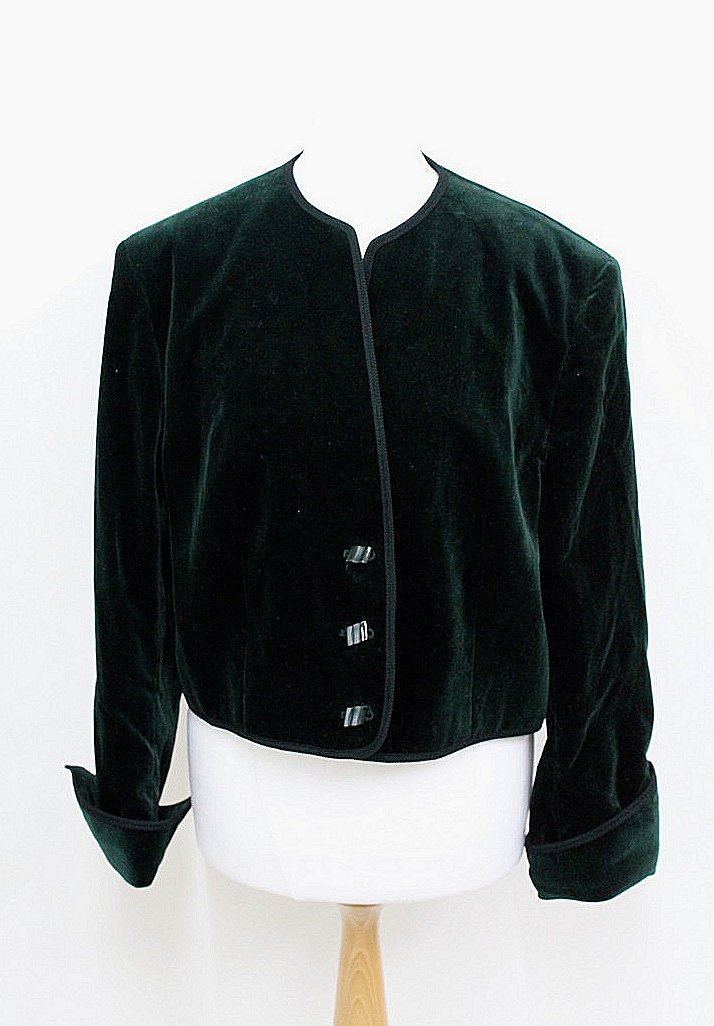 JAEGER Ladies Emerald Green Velvet Long Sleeve Button Front Vintage
