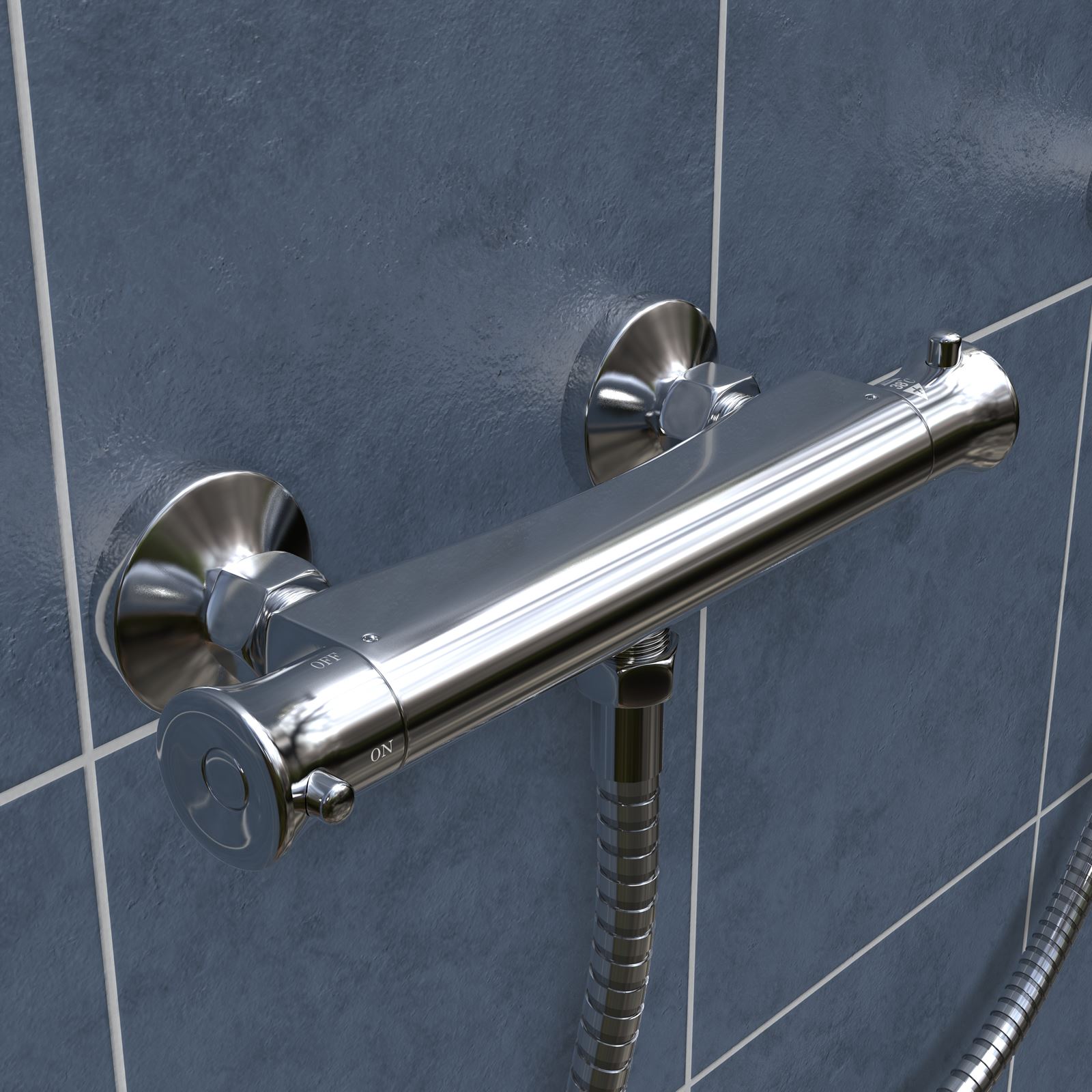 ROUND or SQUARE TWIN HEAD THERMOSTATIC SHOWER MIXER CHROME BATHROOM