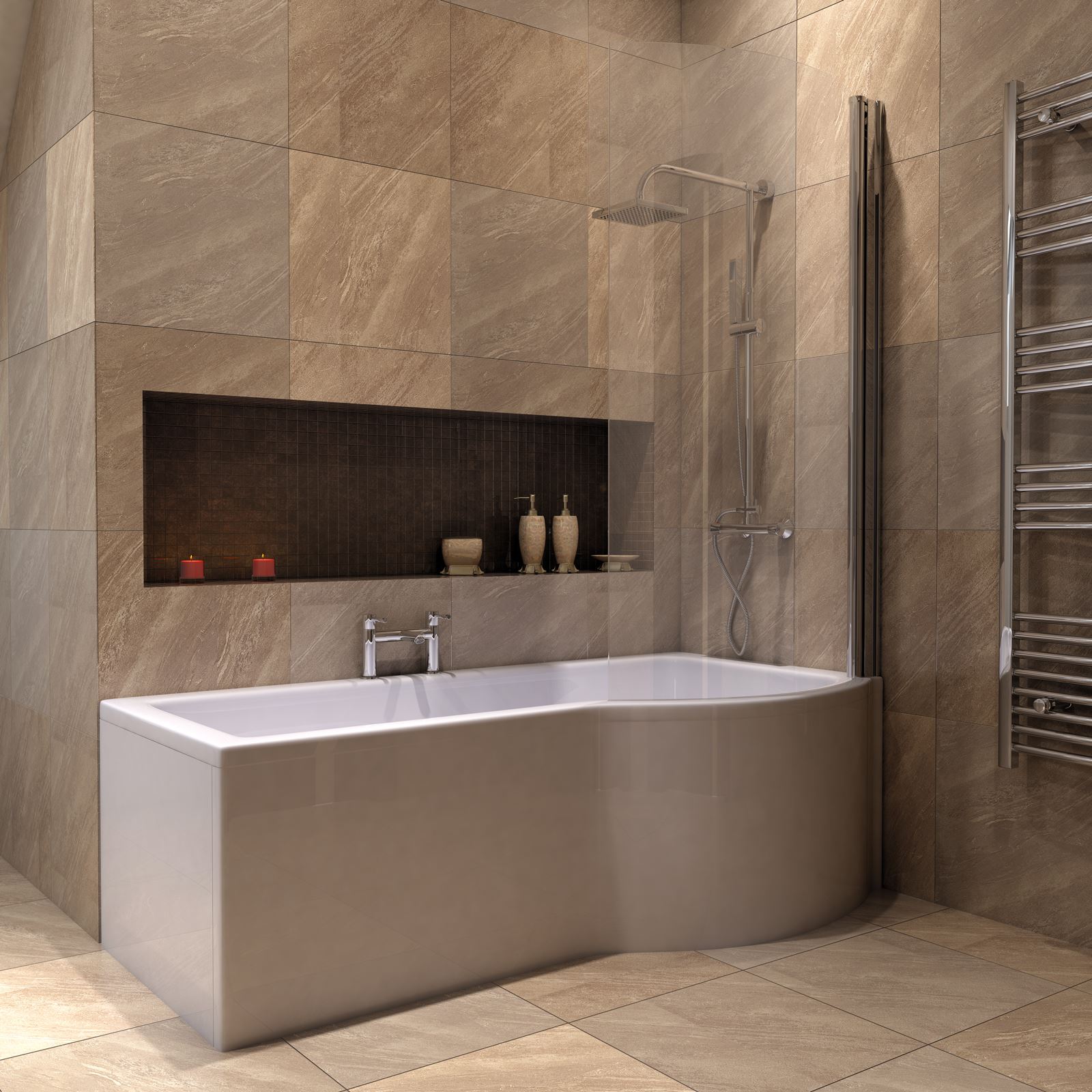 Bathroom 1500mm Left Right Hand P Shaped Shower Bath Shower Screen