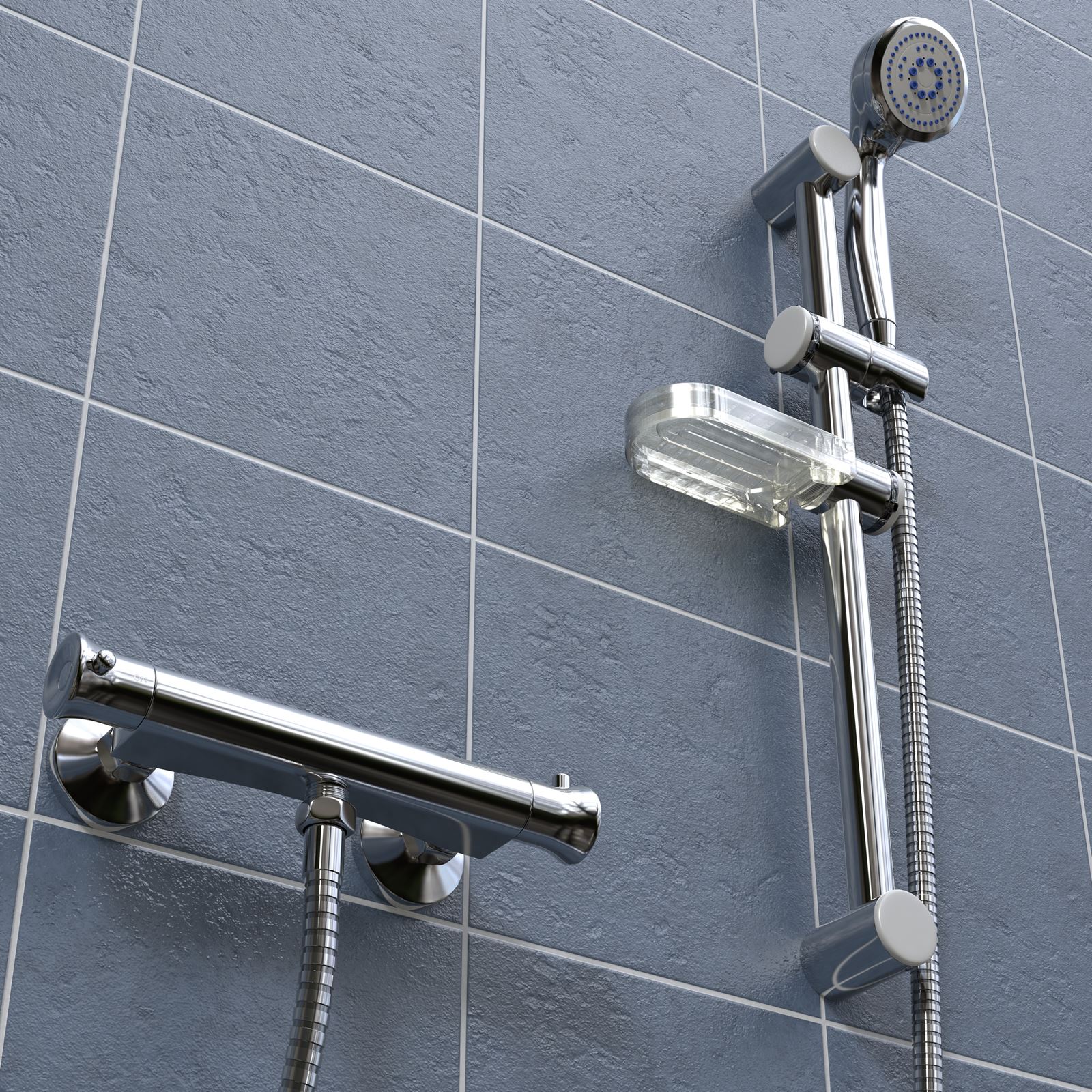 ROUND or SQUARE TWIN HEAD THERMOSTATIC SHOWER MIXER CHROME BATHROOM
