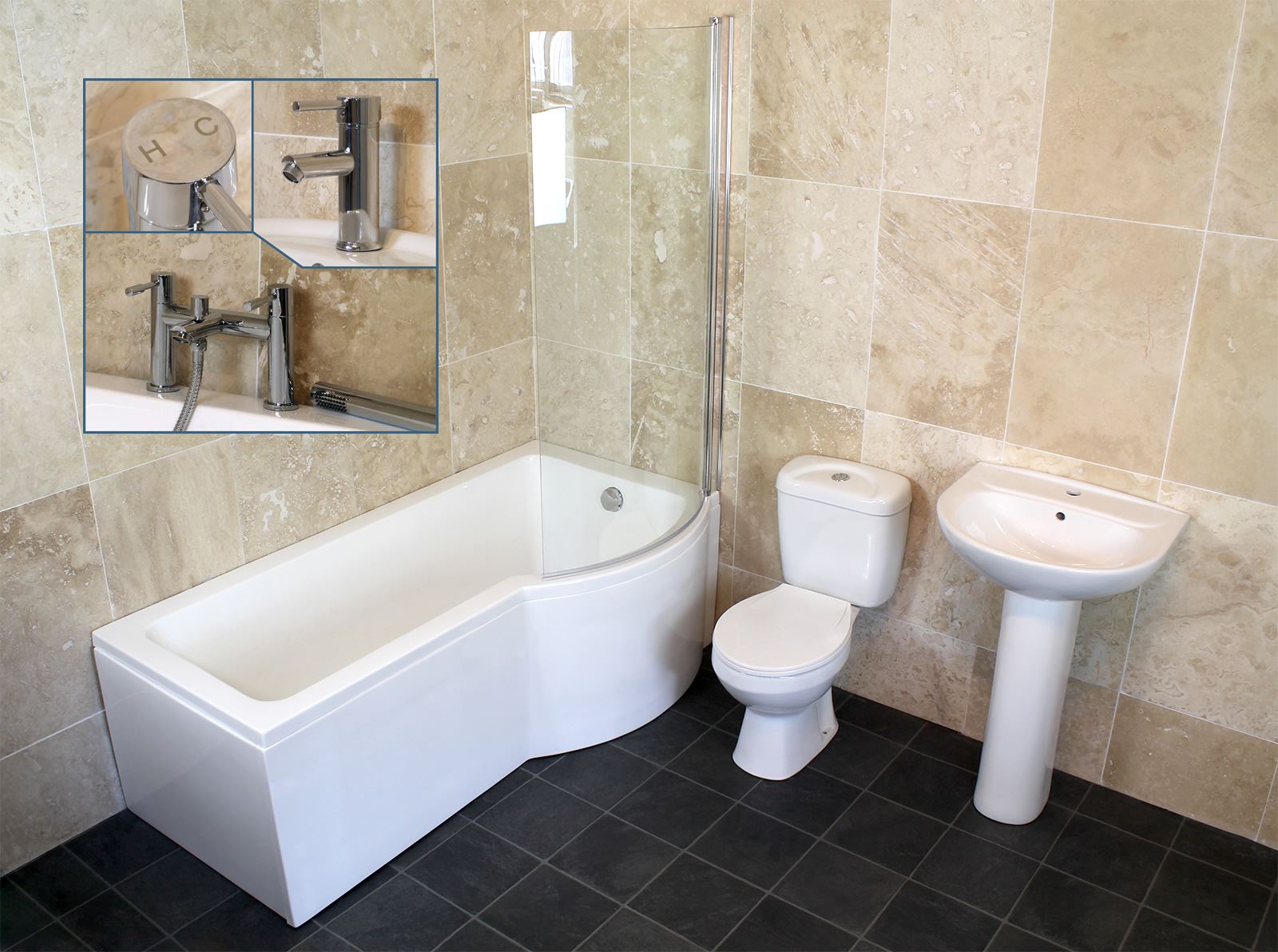 Complete 1500mm Or 1700mm P Shape Shower Bath Toilet Sink Complete 1500mm Or 1700mm P Shape Shower Bath