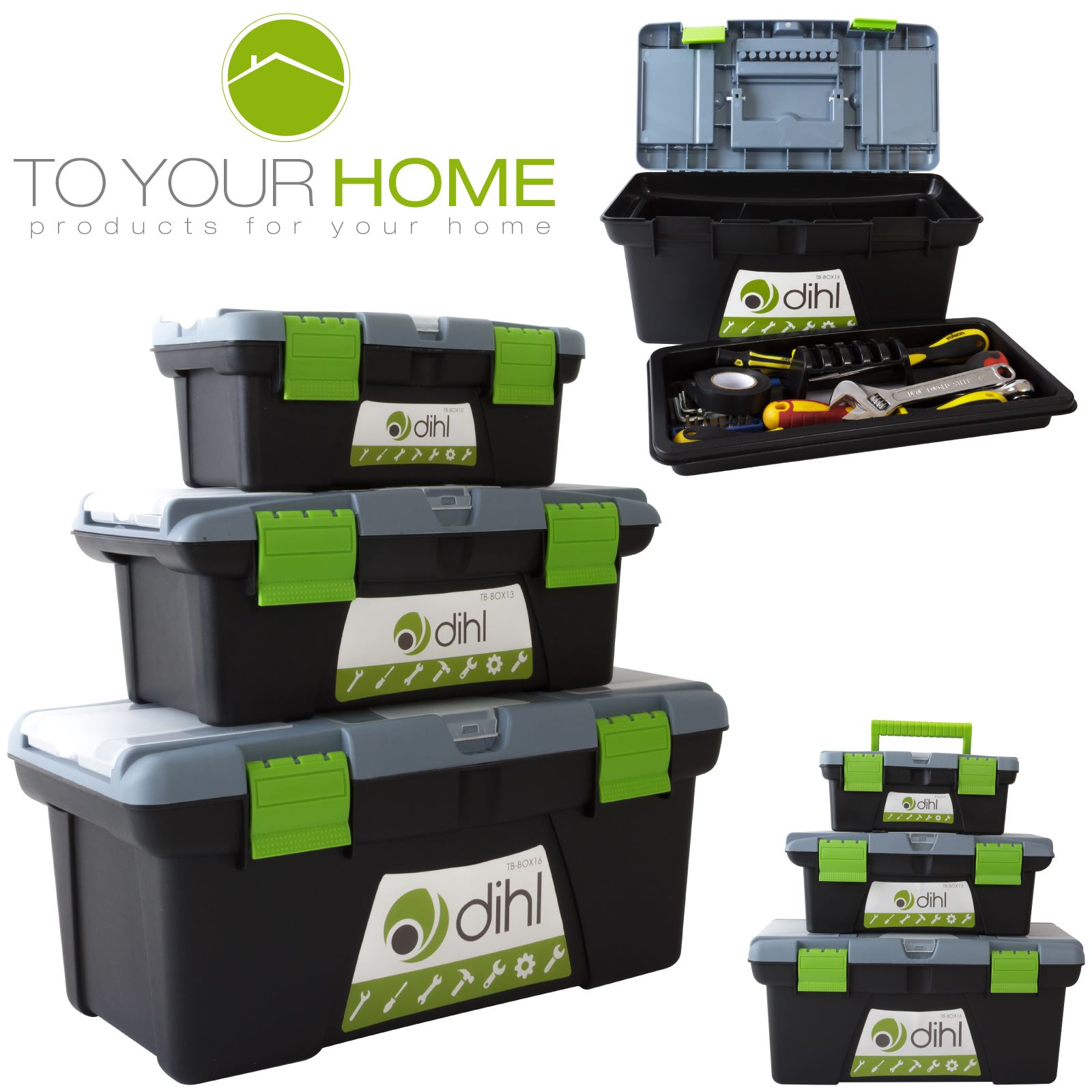 3pc Plastic Chest Tool Box Set DIY Compartment Storage Toolbox Bag