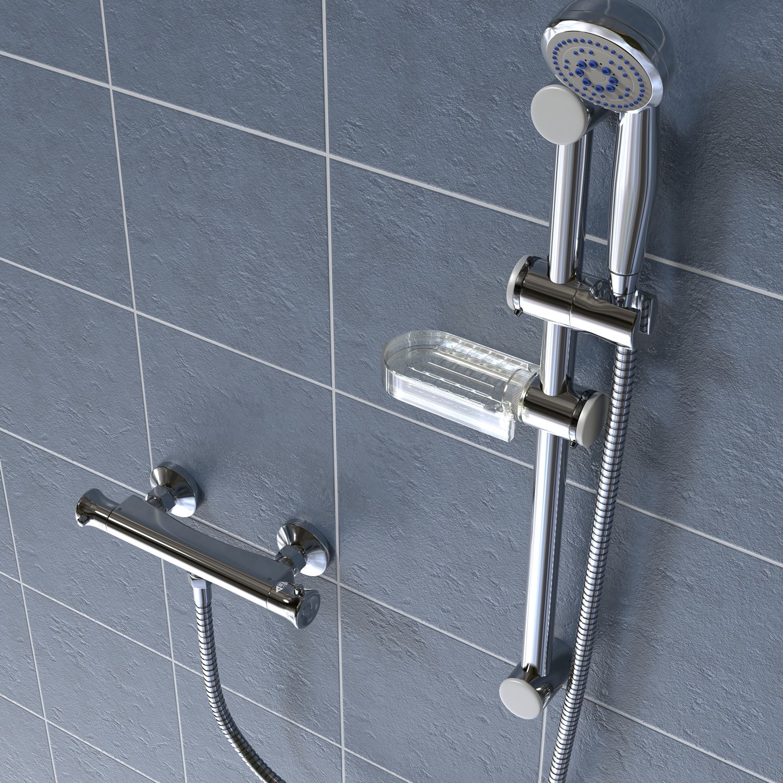 ROUND or SQUARE TWIN HEAD THERMOSTATIC SHOWER MIXER CHROME BATHROOM