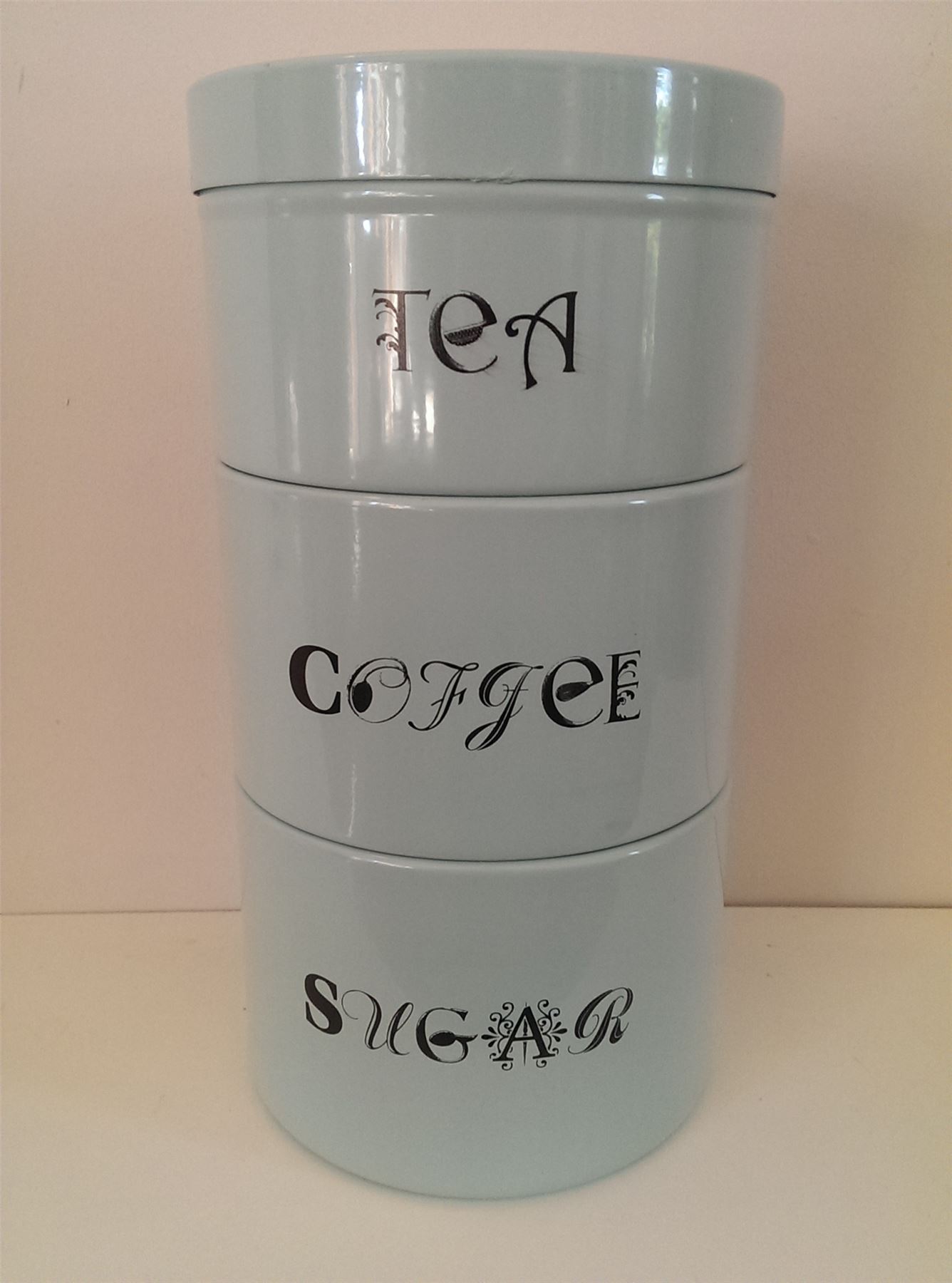 Contemporary Stackable Tea, Coffee & Sugar Enamel Storage Tins in Duck