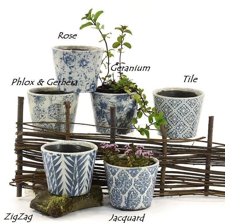 Blue and White Stoneware Plant Pot Covers. 6 designs to choose from eBay