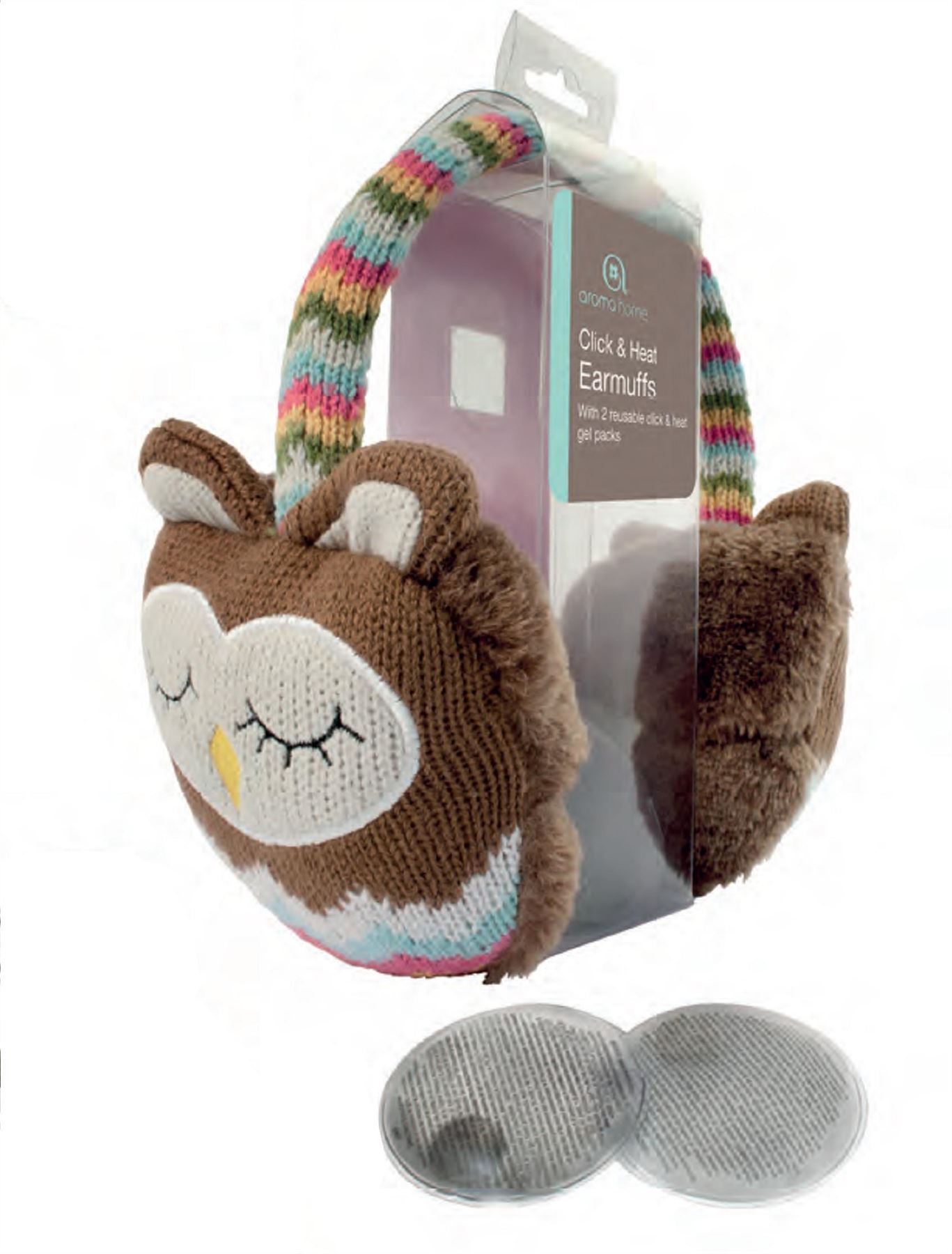 Knitted Ear Muffs with Click and Heat Gel Pads. Fox or Owl eBay