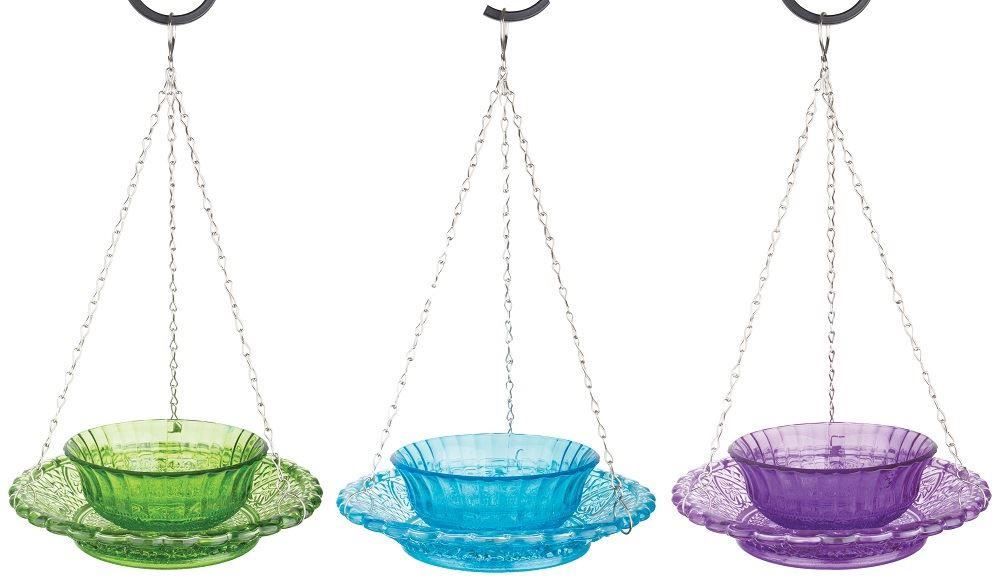 Hobnail Glass Bird Feeder With Bowl and Hanger. Green, Blue or Clear eBay