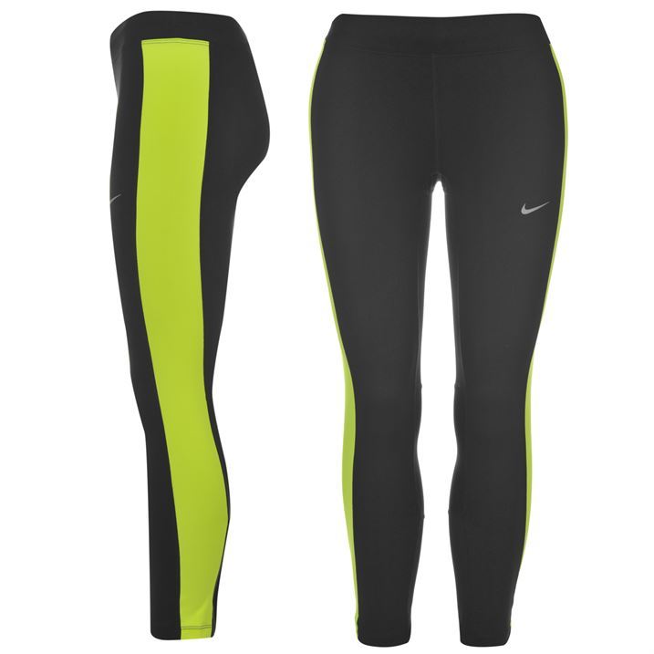 Nike Womens Dri Fit Crop Running Tights Ladies Sports Pants Mesh Panels