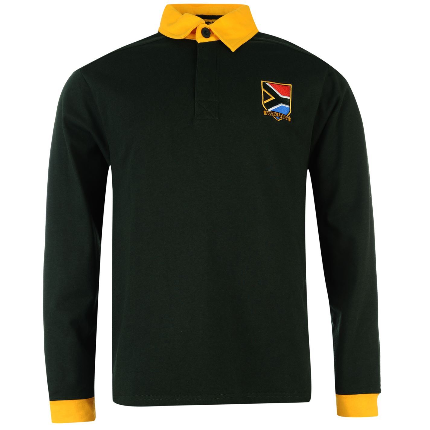 RWC Mens South Africa Long Sleeve Rugby Jersey Collar Neck T Shirt Tee